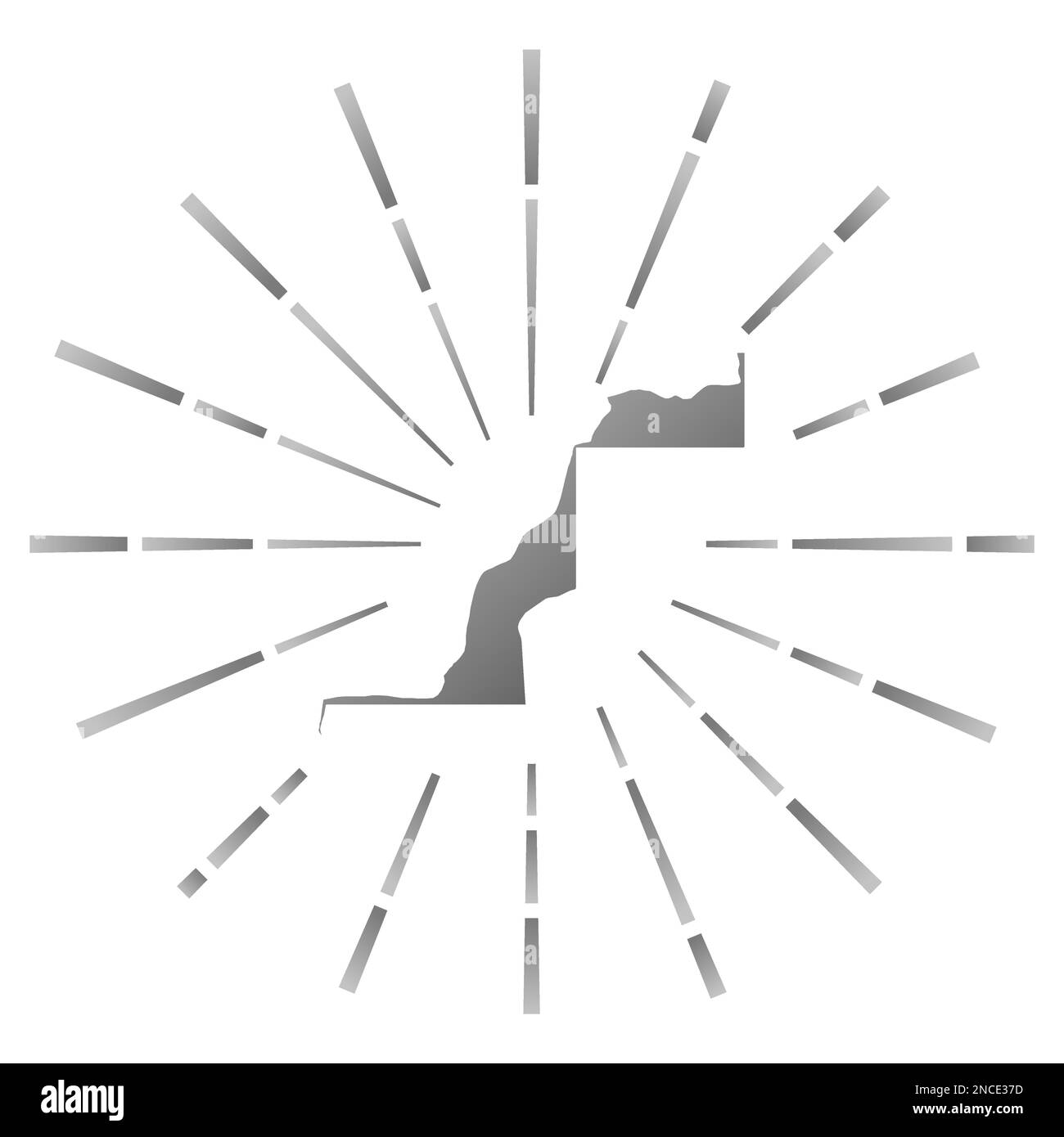 Soleil dégradé du Sahara Occidental. Carte du pays avec des rayons étoilés colorés. Illustration de Vecteur