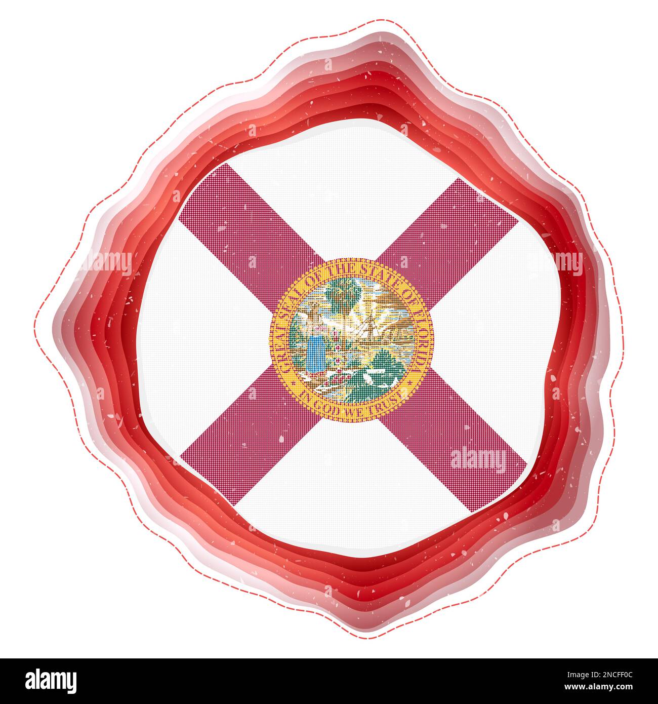 Drapeau de Floride dans le cadre. Badge de l'état américain. Panneau circulaire en couches autour du drapeau de Floride. Illustration vectorielle artistique. Illustration de Vecteur