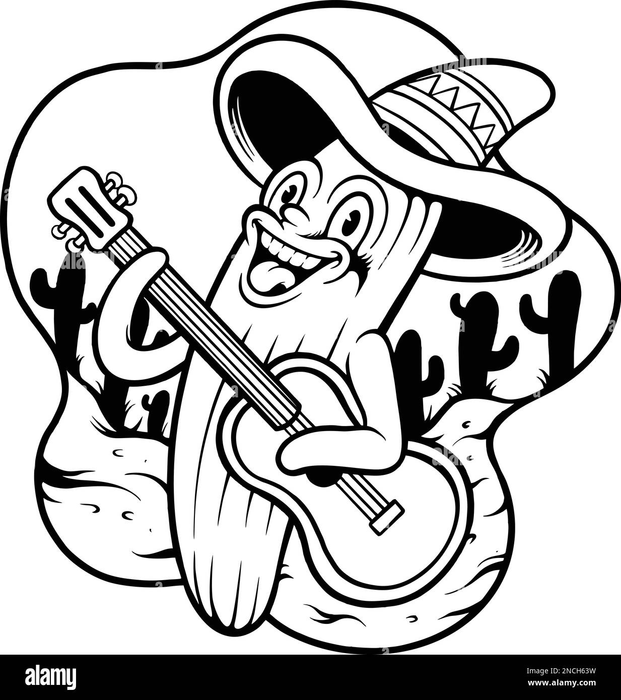 Happy cinco de mayo mexican cactus jouant guitare logo illustrations vectorielles pour votre travail logo, t-shirt, autocollants et étiquette Illustration de Vecteur