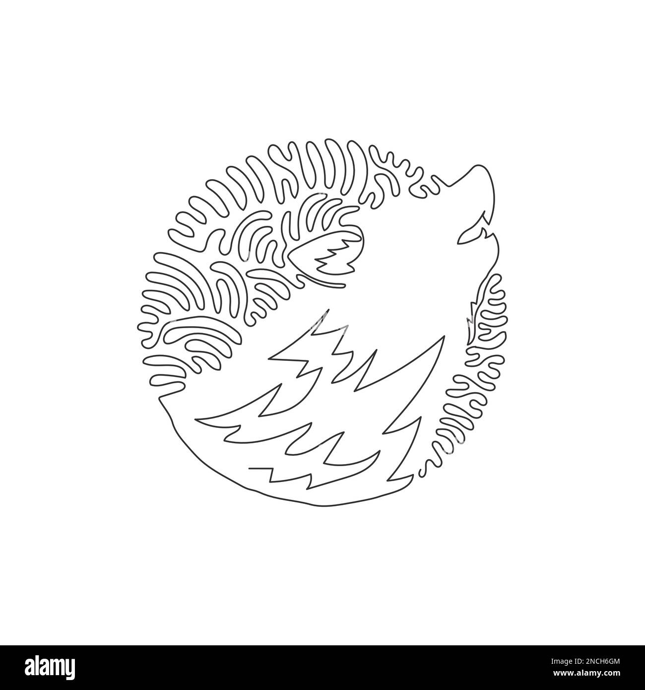 Dessin d'une seule ligne curly de l'art abstrait du loup sauvage Dessin en ligne continue illustration vectorielle d'un loup prédateur pour une icône Illustration de Vecteur