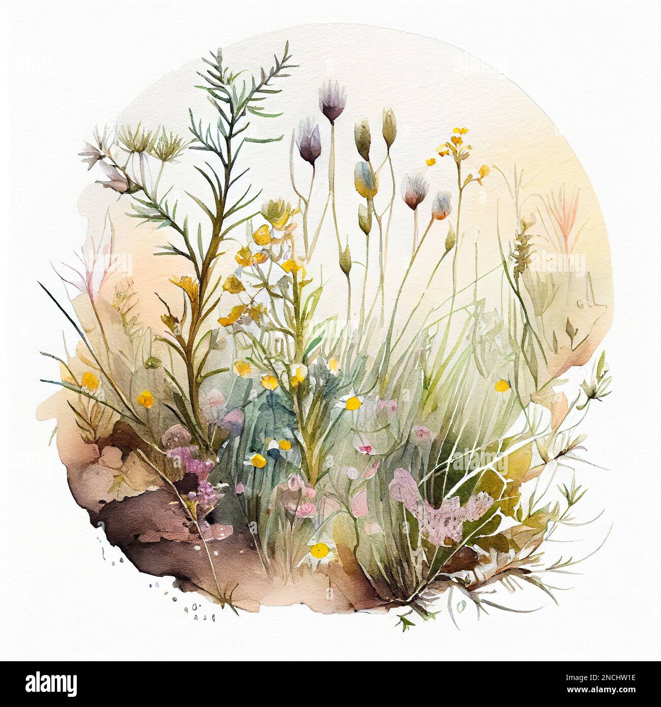 art aquarelle rond de la flore sauvage des prairies Banque D'Images