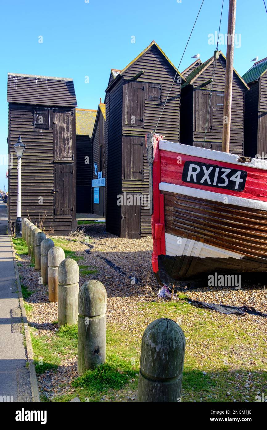 Net Huts, Hastings, East Sussex, Royaume-Uni Banque D'Images