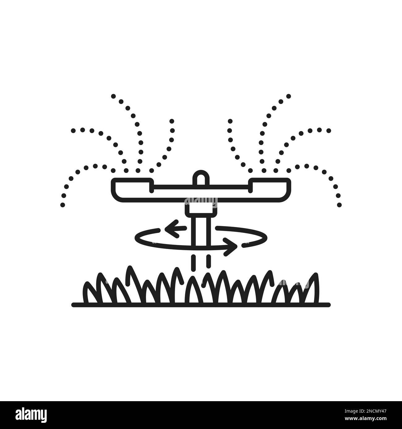 arroseur d'eau pour pelouse, icône du système d'irrigation. Système d'irrigation automatique de l'eau de goutte du jardin, symbole vectoriel de la technologie d'arrosage agricole. Équipement d'arrosage sur le terrain simple pictogramme ou panneau Illustration de Vecteur