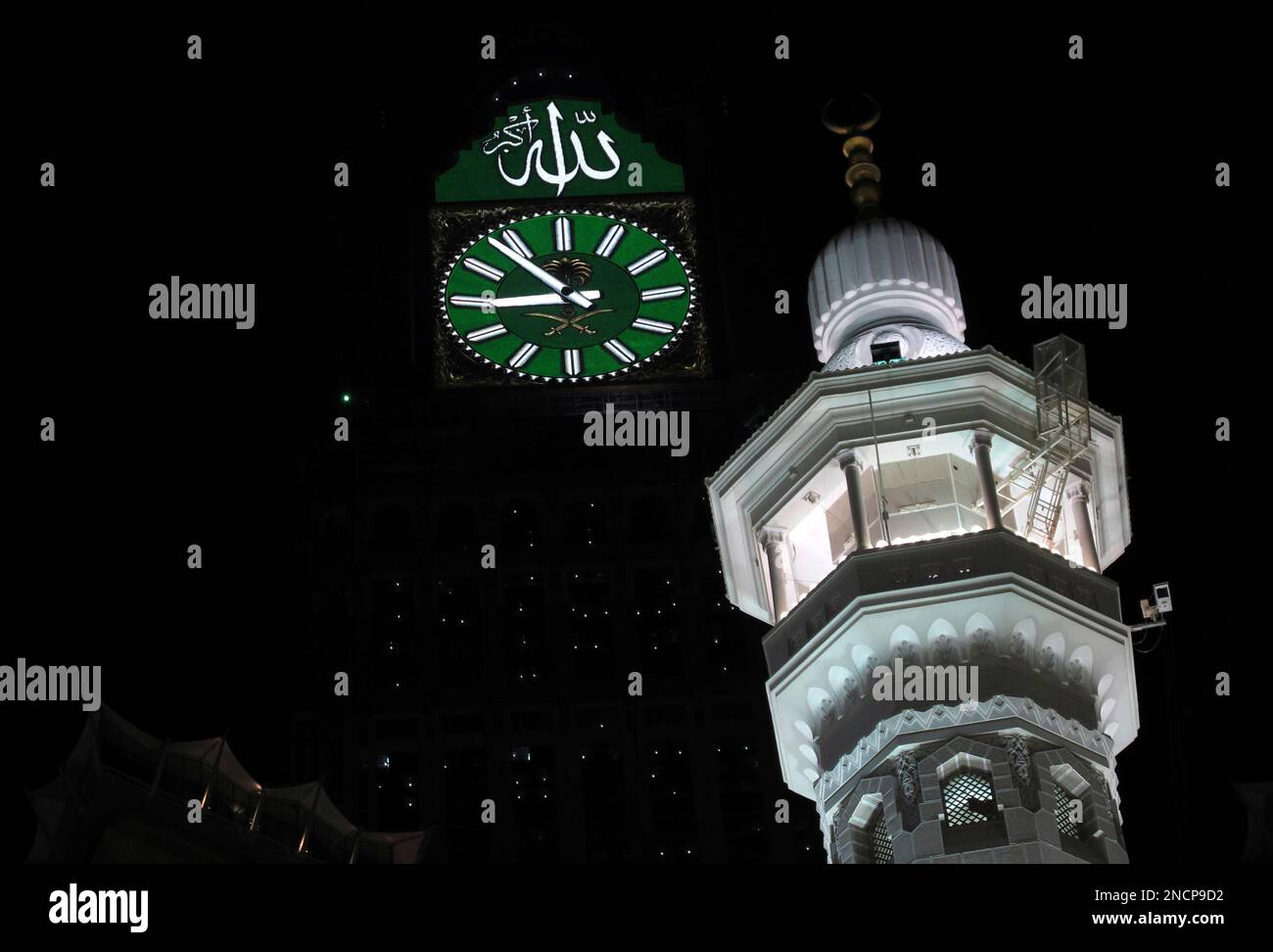The fourfaced clock, atop the Abraj AlBait Towers is seen as tens of