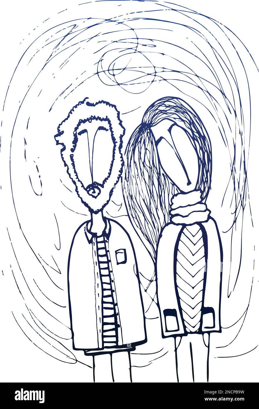 dessin de ligne d'un couple isolé sur blanc, couples romantiques Illustration de Vecteur