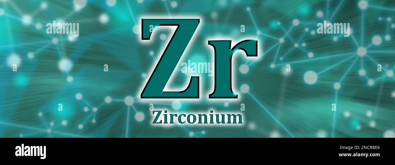 Symbole ZR. Élément chimique en zirconium sur fond de réseau vert Banque D'Images