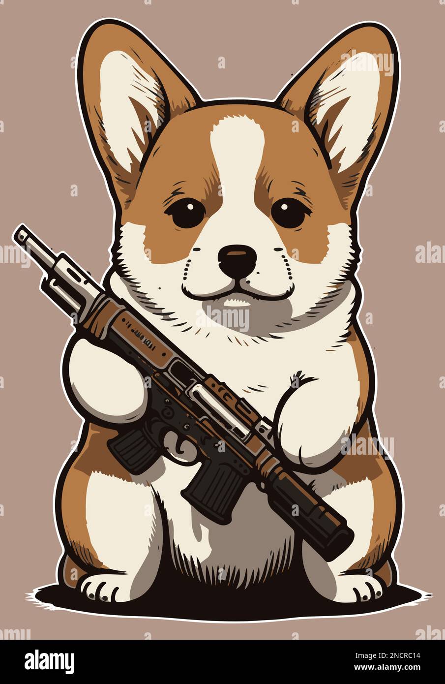 Chien de chasse corgi avec illustration de vecteur de fusil Illustration de Vecteur