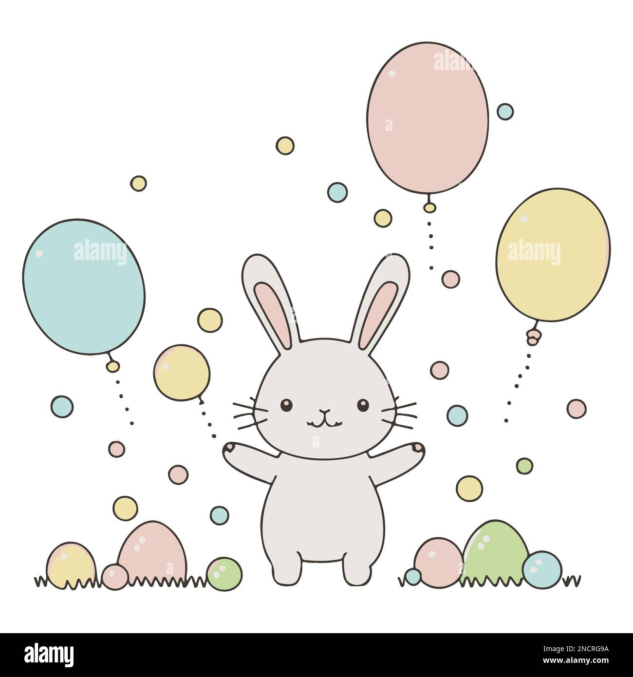 Joli lapin de pâques avec œufs et motif ballons Illustration de Vecteur