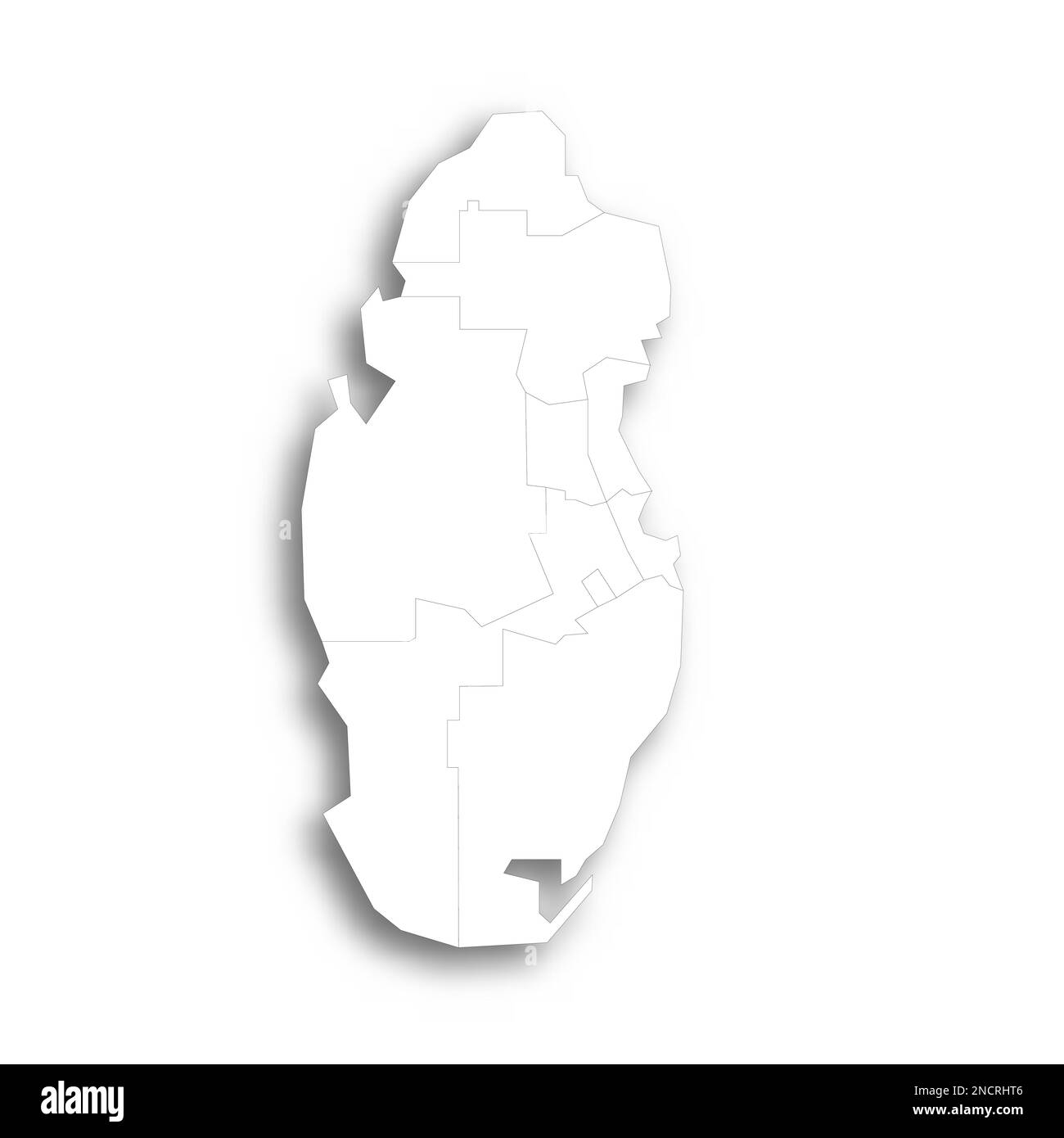 Qatar carte politique des divisions administratives - municipalités. Carte blanche plate avec contour noir fin et ombre portée. Illustration de Vecteur