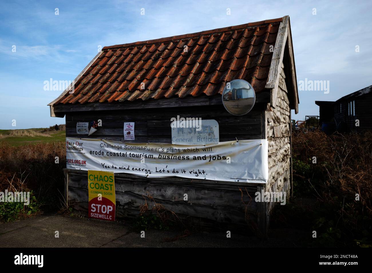 Stop Sizewell C et Save nos panneaux de messages Sandlings Sizewell Suffolk UK Banque D'Images