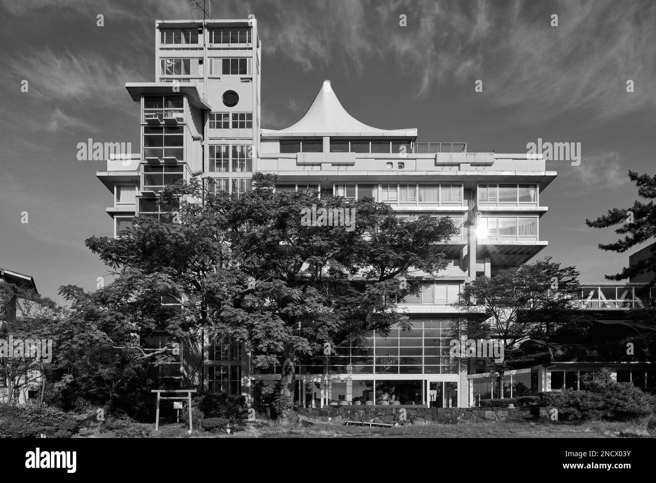 Hôtel Tokoen (東光園) (Kikutake Kiyonori, 1964); Yonago, préfecture de Tottori, Japon Banque D'Images