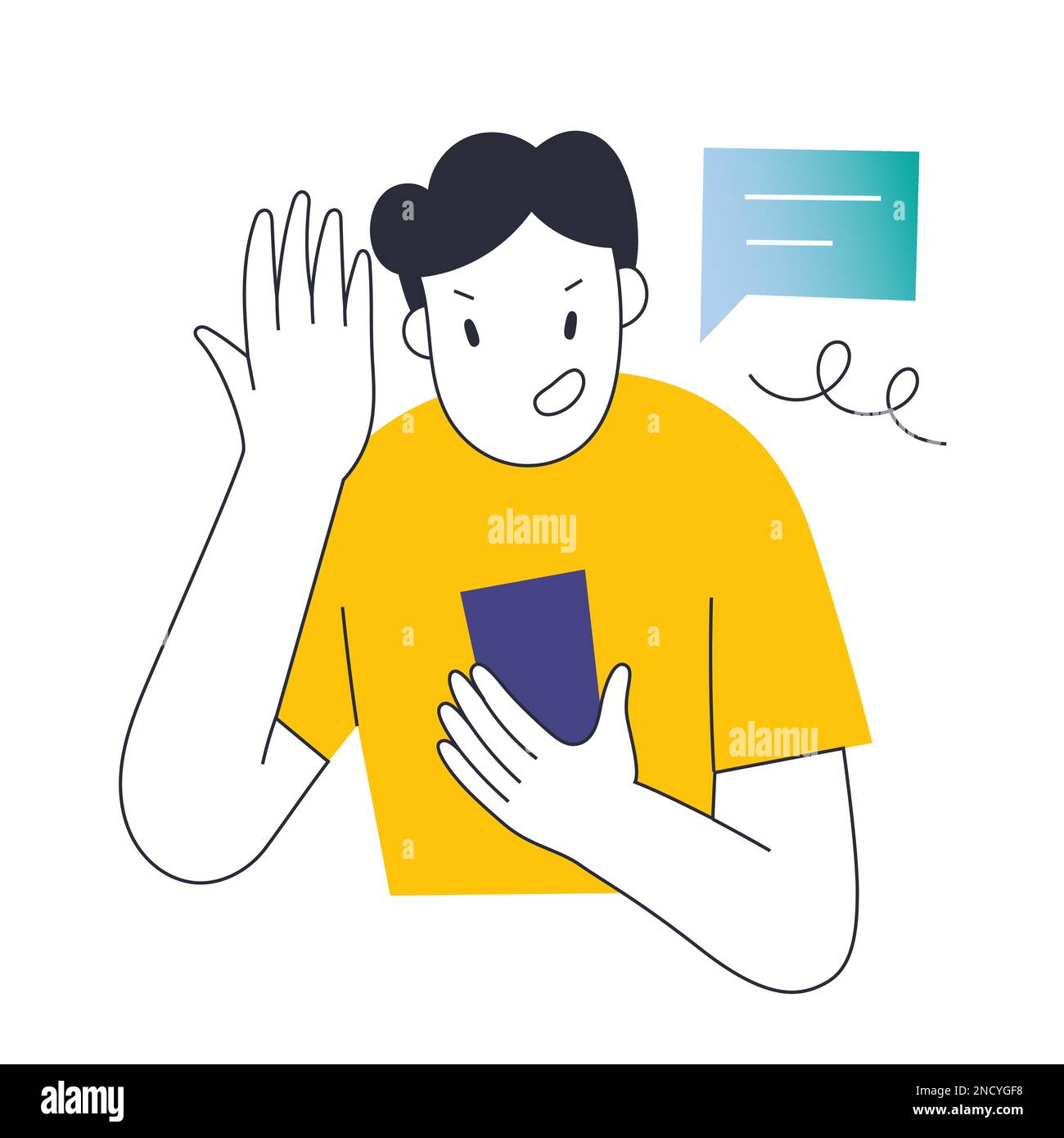 Un homme en colère lisant de mauvaises nouvelles, un flux de médias sociaux sur son smartphone avec une expression de visage agacée, levant la main dans la frustration, illustration vectorielle Illustration de Vecteur