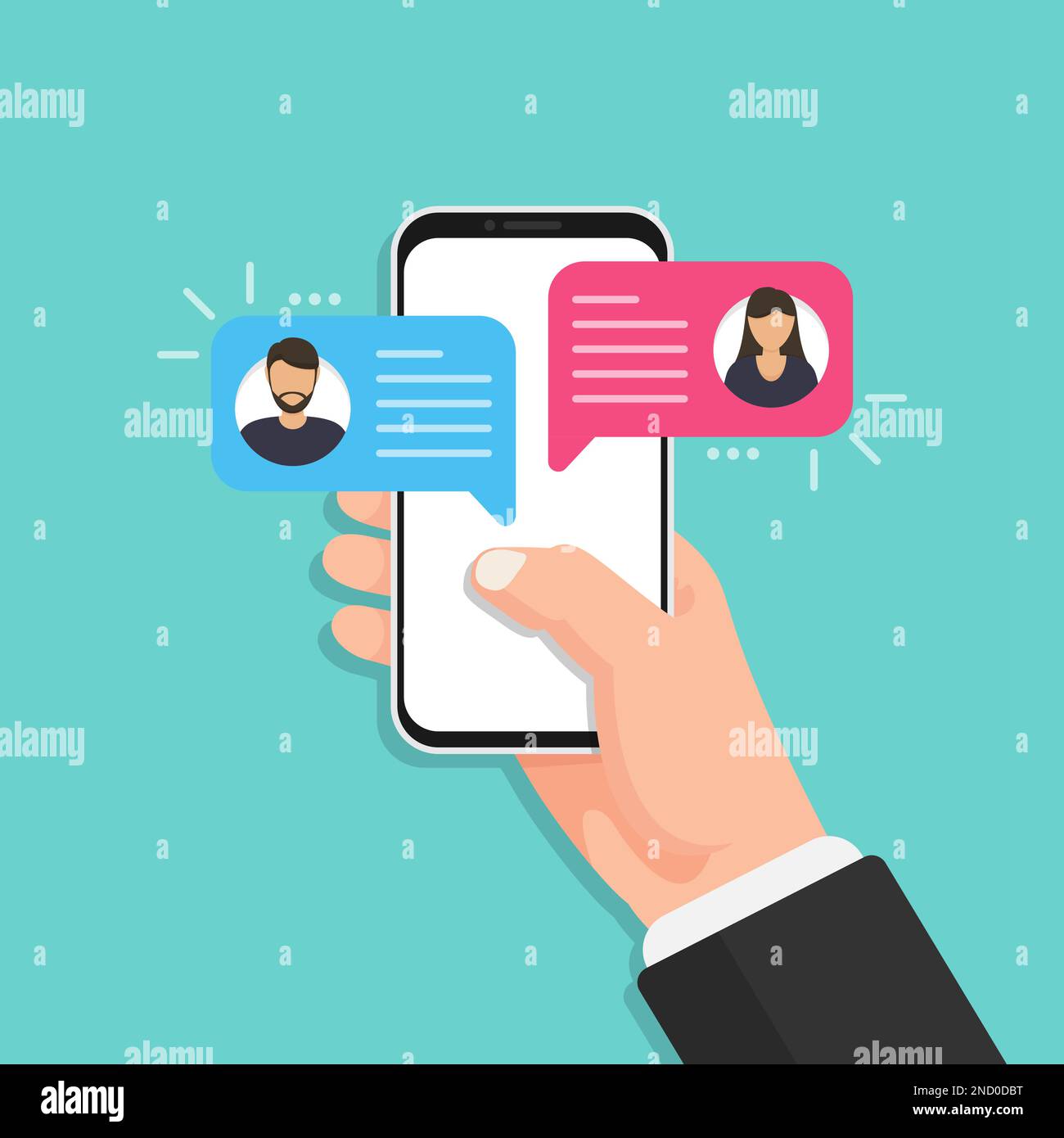 Smartphone avec notifications de chat dans un design plat Illustration de Vecteur
