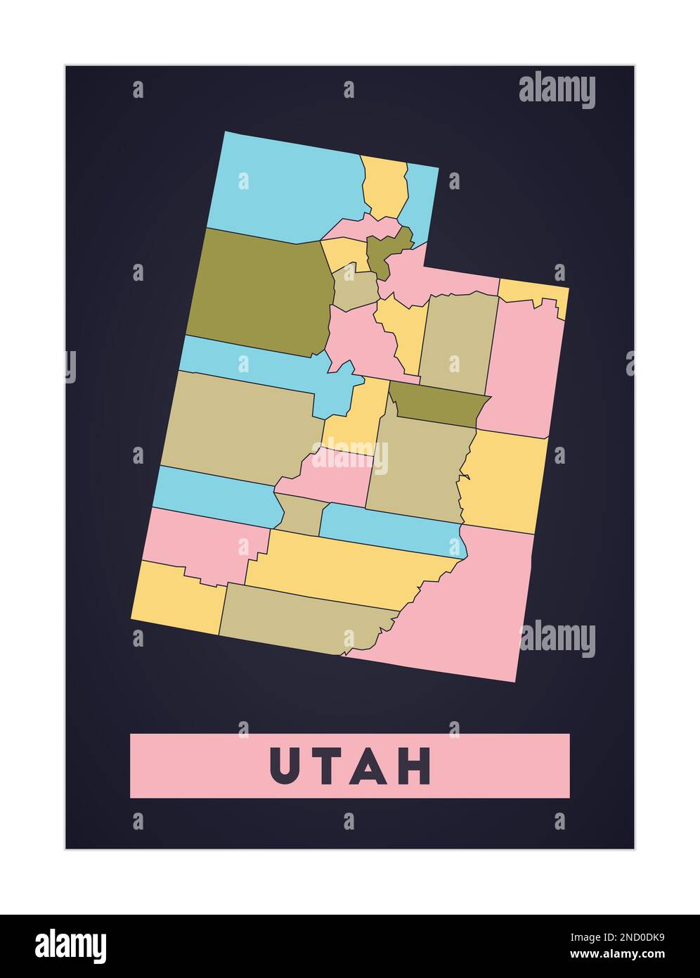 Carte de l'Utah. Affiche d'état DES ÉTATS-UNIS avec les régions. Forme de l'Utah avec le nom de l'état américain. Illustration vectorielle étonnante. Illustration de Vecteur