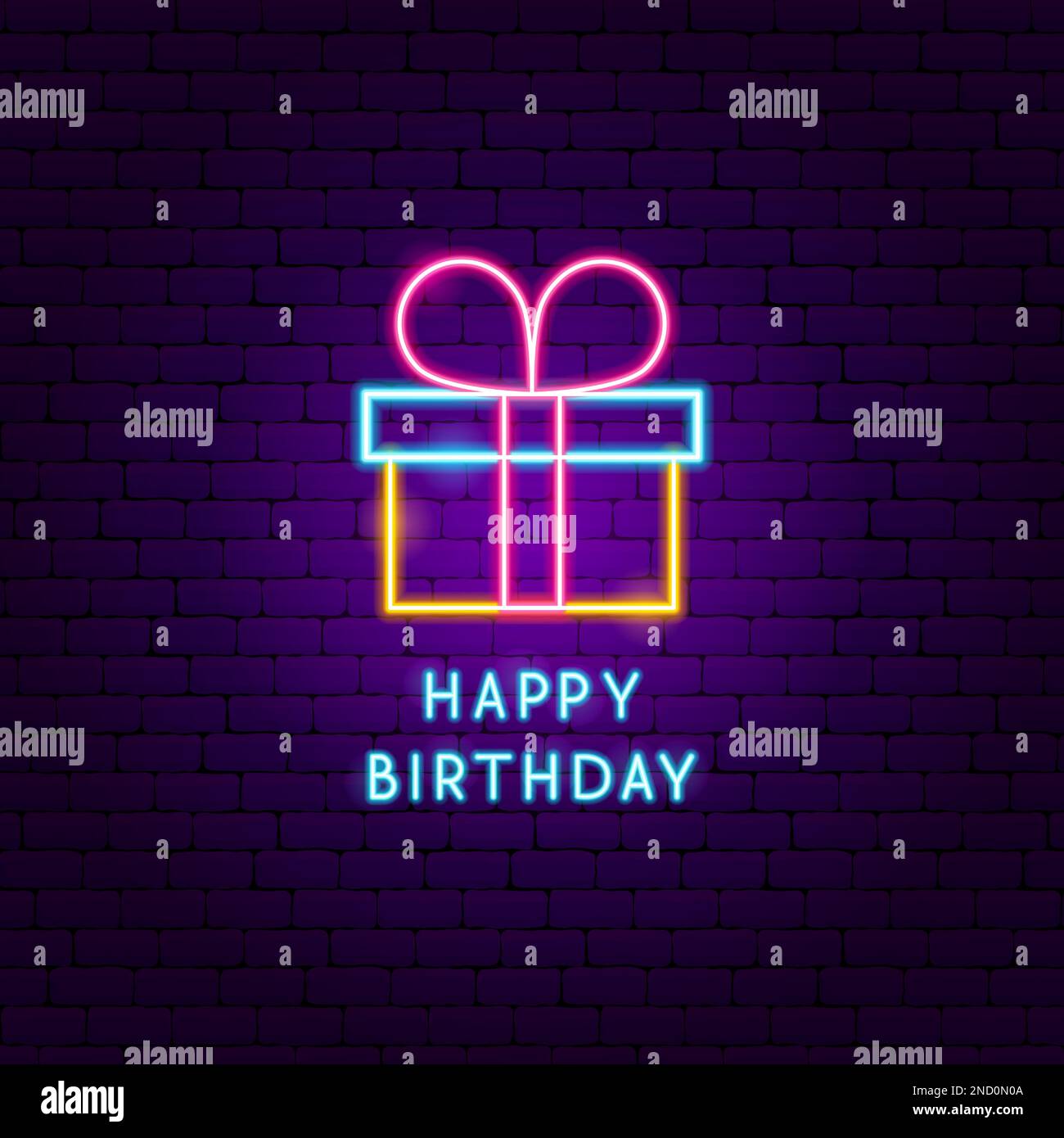 Étiquette néon cadeau joyeux anniversaire Illustration de Vecteur