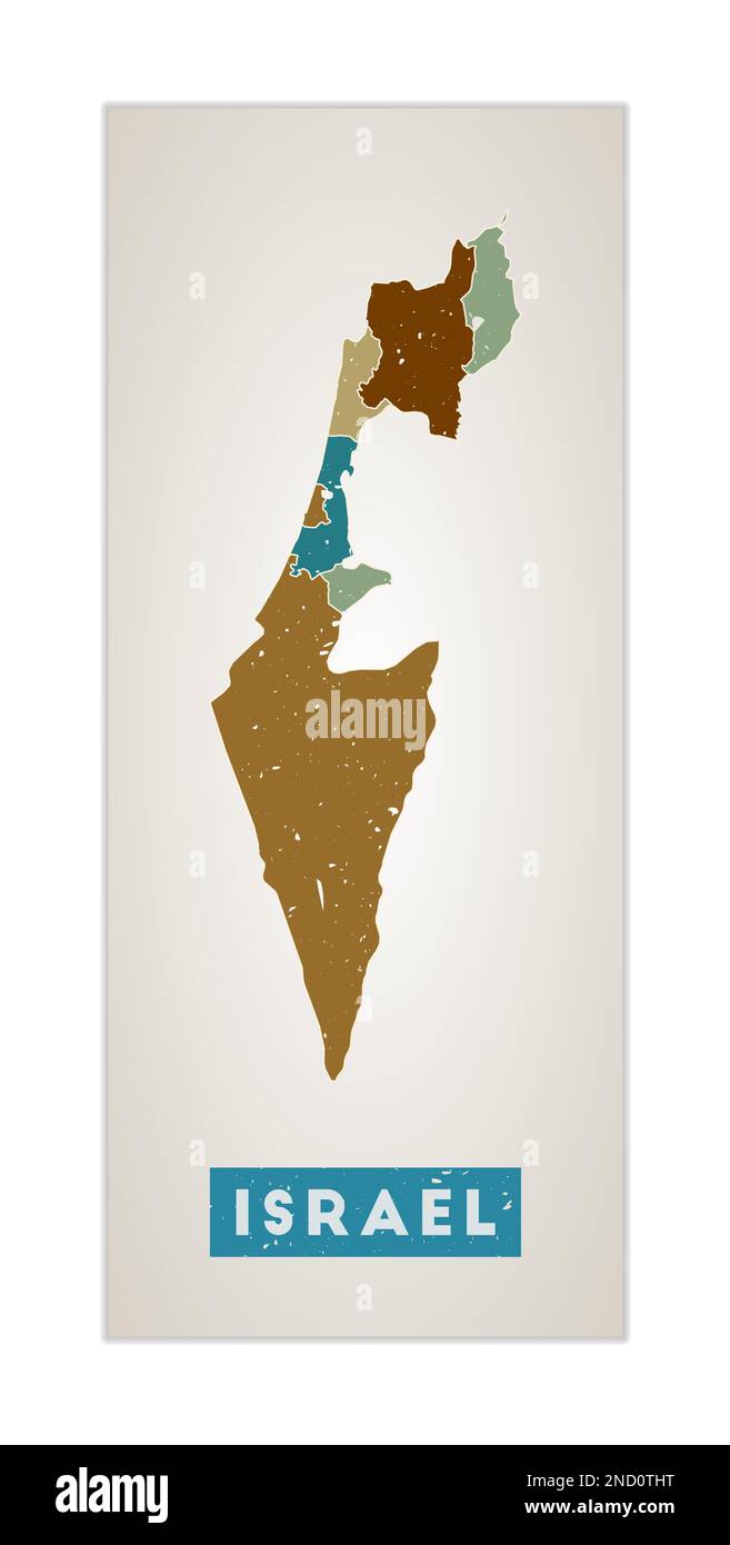 Carte d'Israël. Affiche pays avec régions. Ancienne texture de grunge. Forme d'Israël avec nom de pays. Illustration du vecteur radiant. Illustration de Vecteur