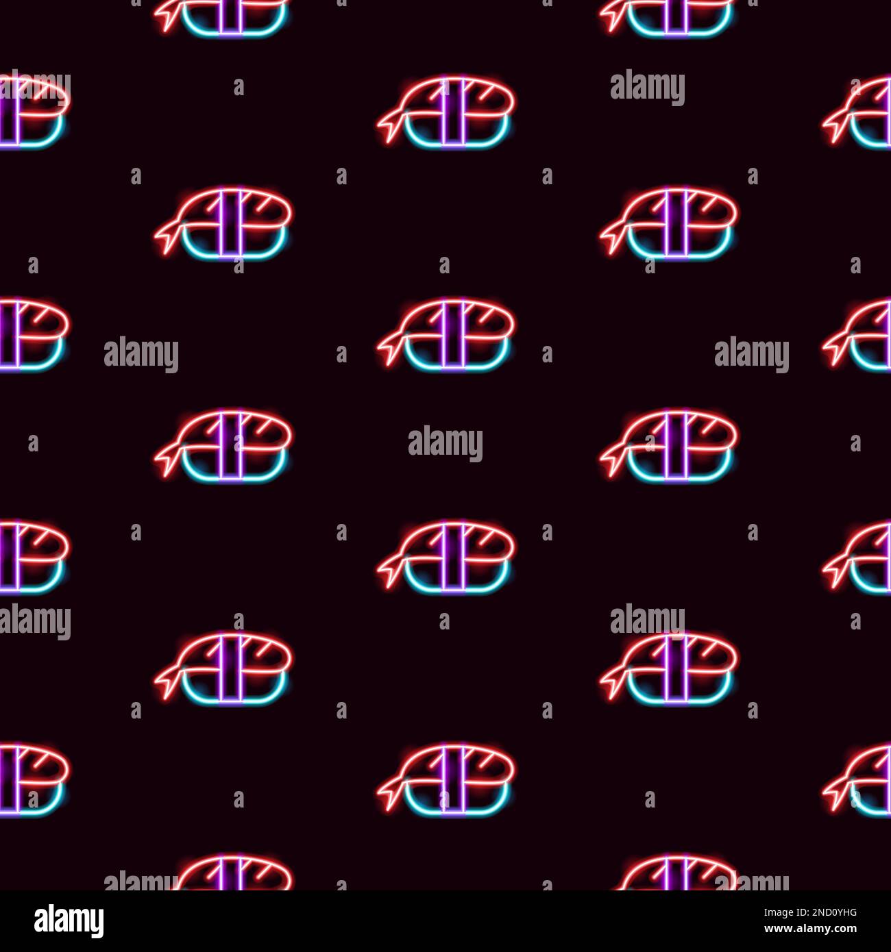 Motif sans couture de crevettes Sashimi Neon Illustration de Vecteur