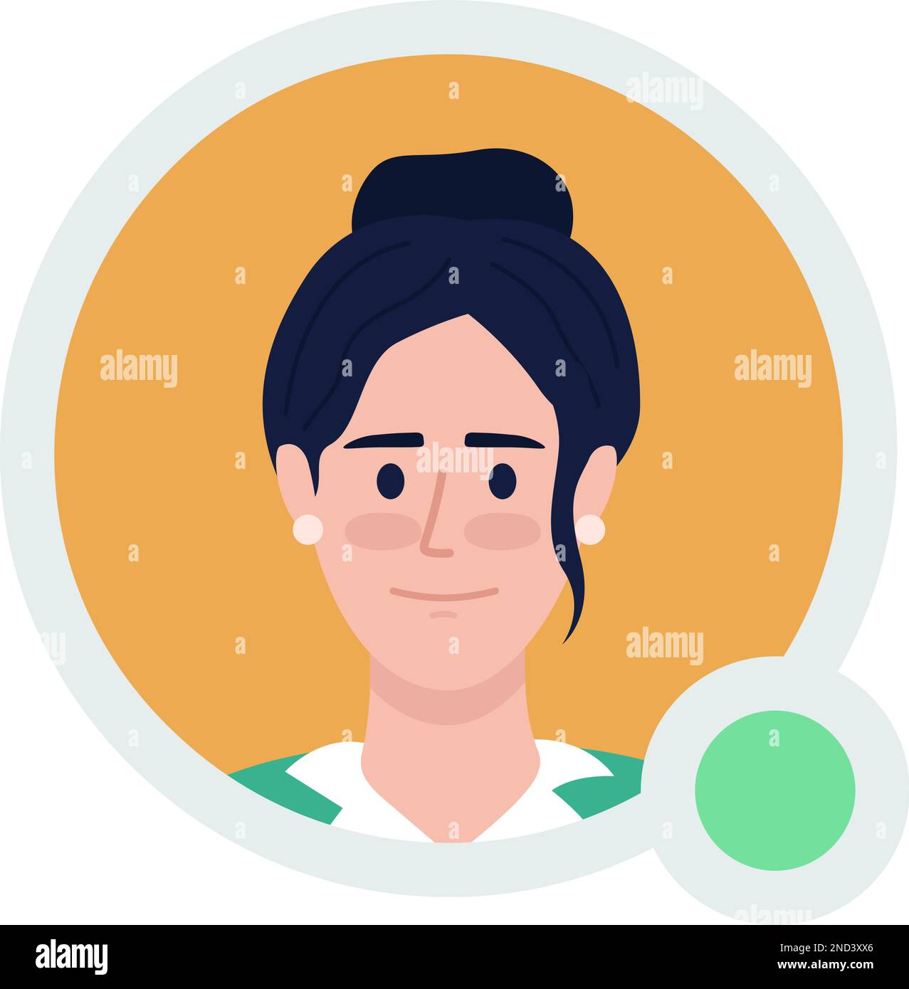 Femme avec une coiffure de petit pain image vectorielle plate avec un point vert Illustration de Vecteur