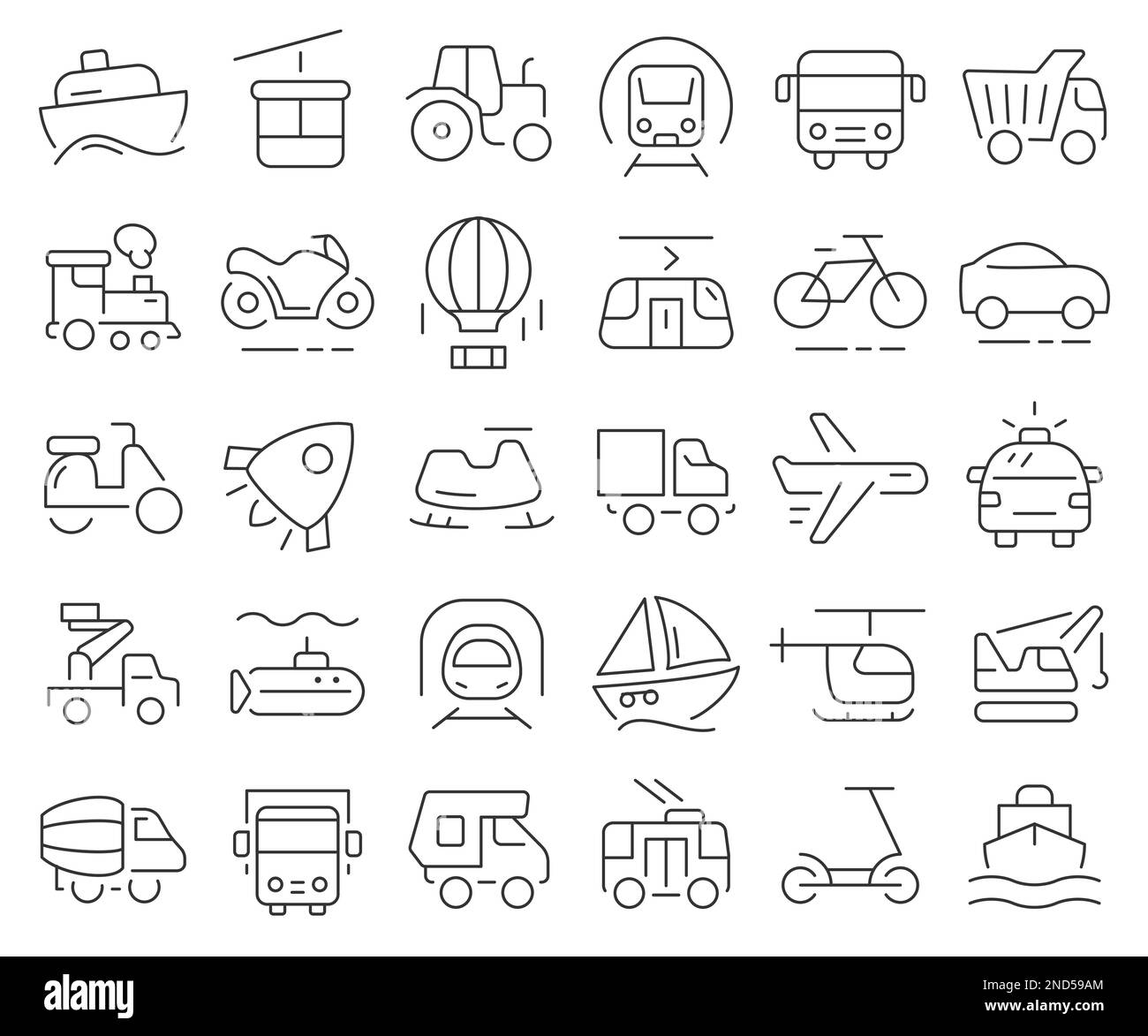 Collection d'icônes de transport et de gamme de véhicules. Pack d'icônes de contour fin. Illustration vectorielle eps10 Illustration de Vecteur