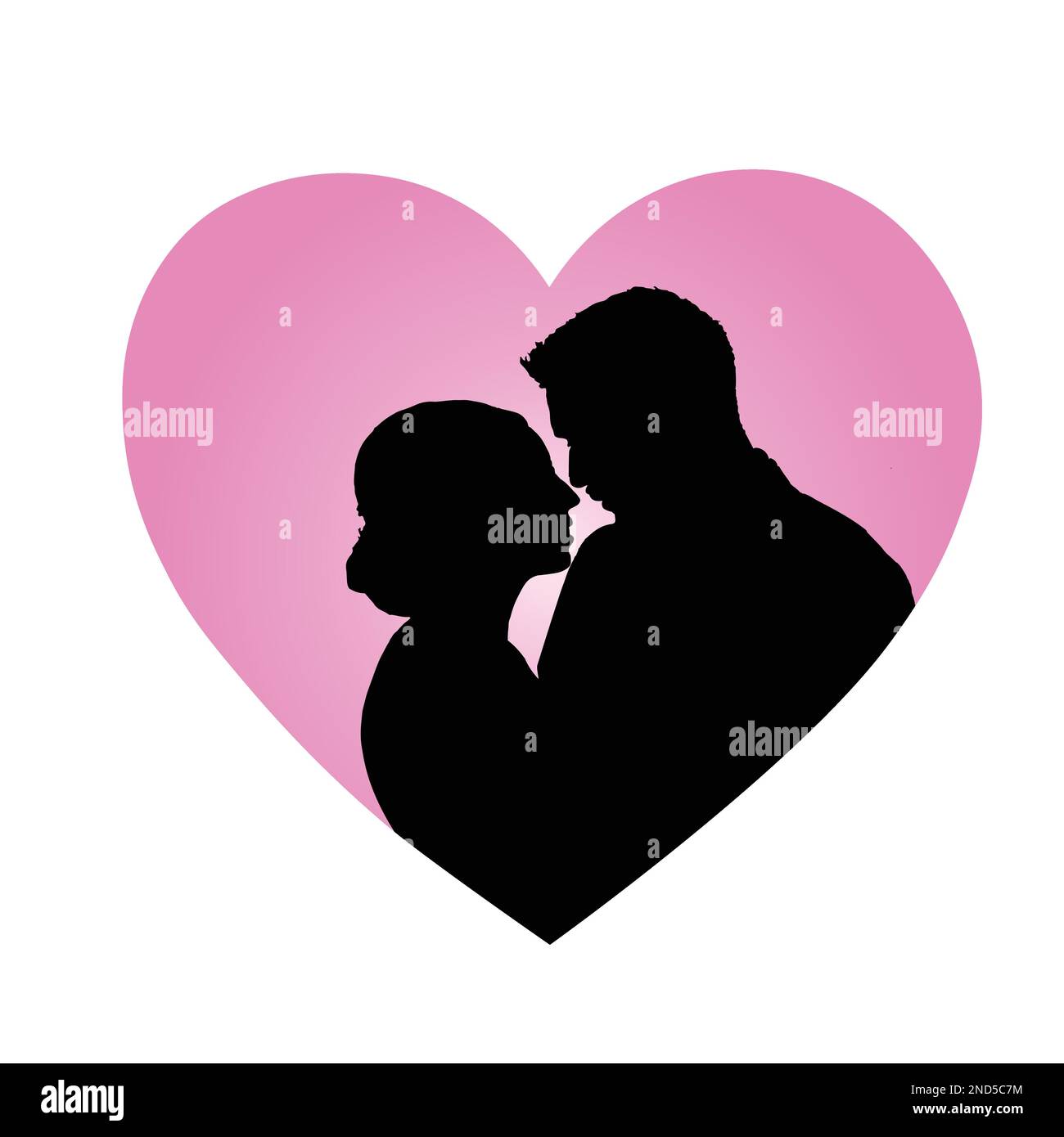 Couple dans la silhouette d'amour, l'icône de vecteur plat, le logo, la mariée et le dessin de contour de marié. les hommes et les femmes épris se regardant dans le cœur rose Illustration de Vecteur