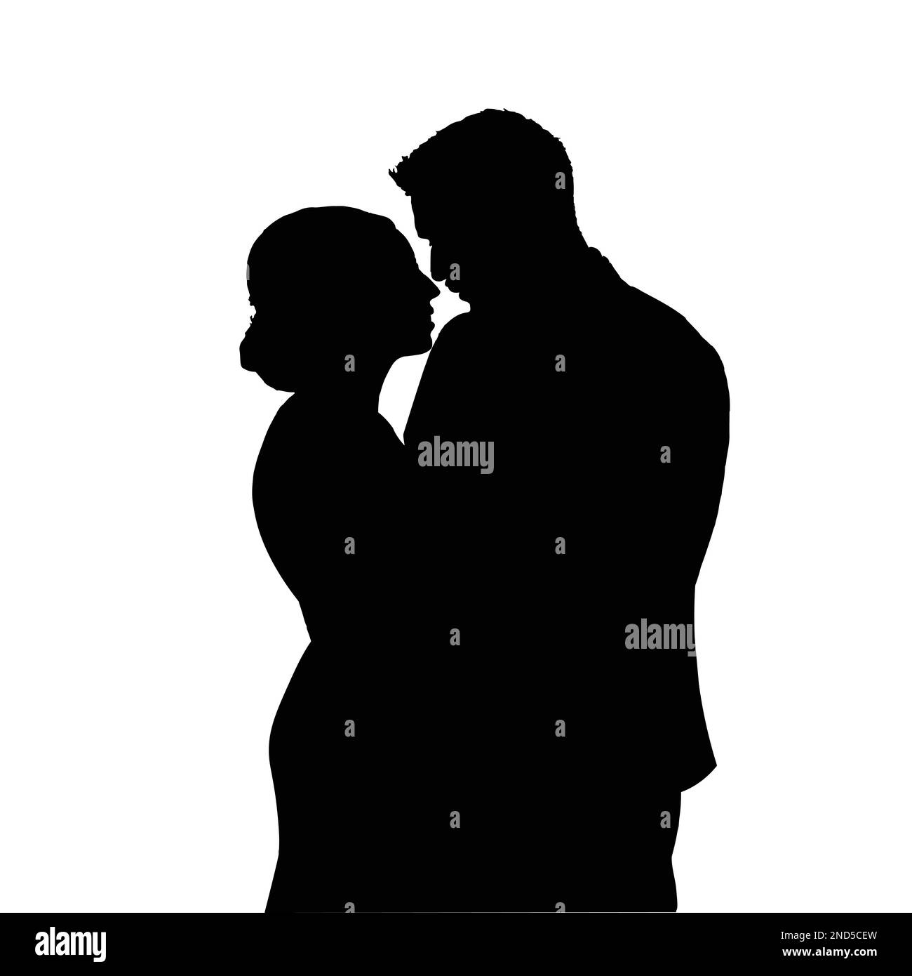 Silhouette de mariée et de marié, icône vectorielle, dessin de contour, illustration en noir et blanc. Couple amoureux se regardant les uns les autres Illustration de Vecteur