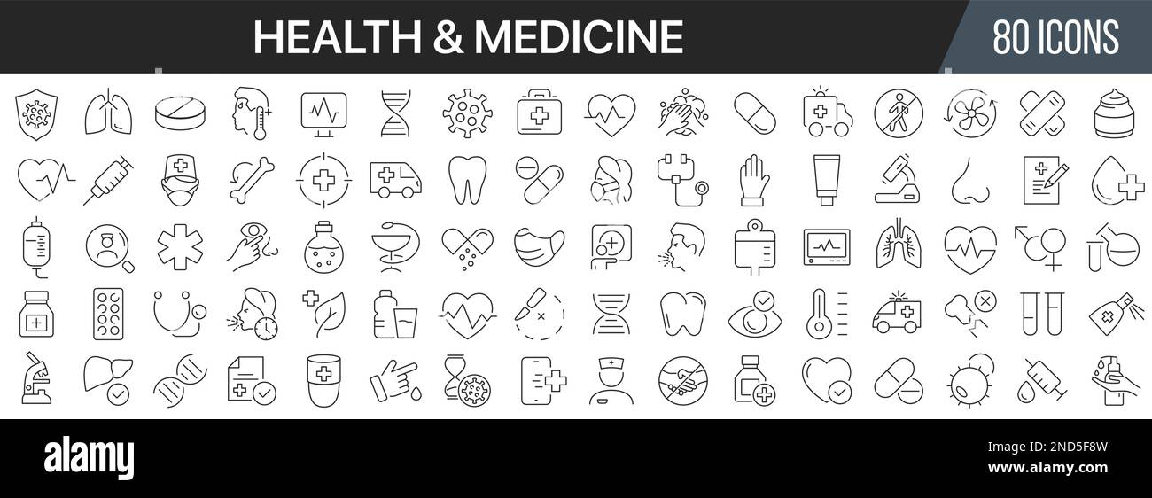 Collection d'icônes de la ligne santé et médecine. Grande icône d'interface utilisateur dans un design plat. Pack d'icônes de contour fin. Illustration vectorielle EPS10 Illustration de Vecteur