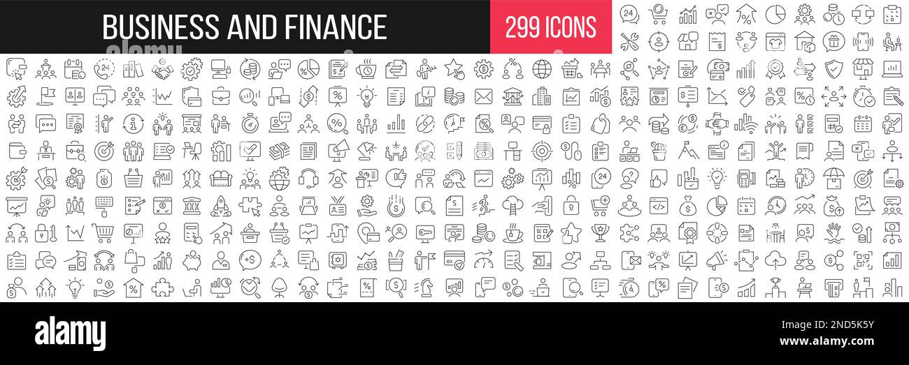 Collection d'icônes linéaires pour les affaires et la finance. Grand ensemble de 299 icônes de lignes fines en noir. Illustration vectorielle Illustration de Vecteur