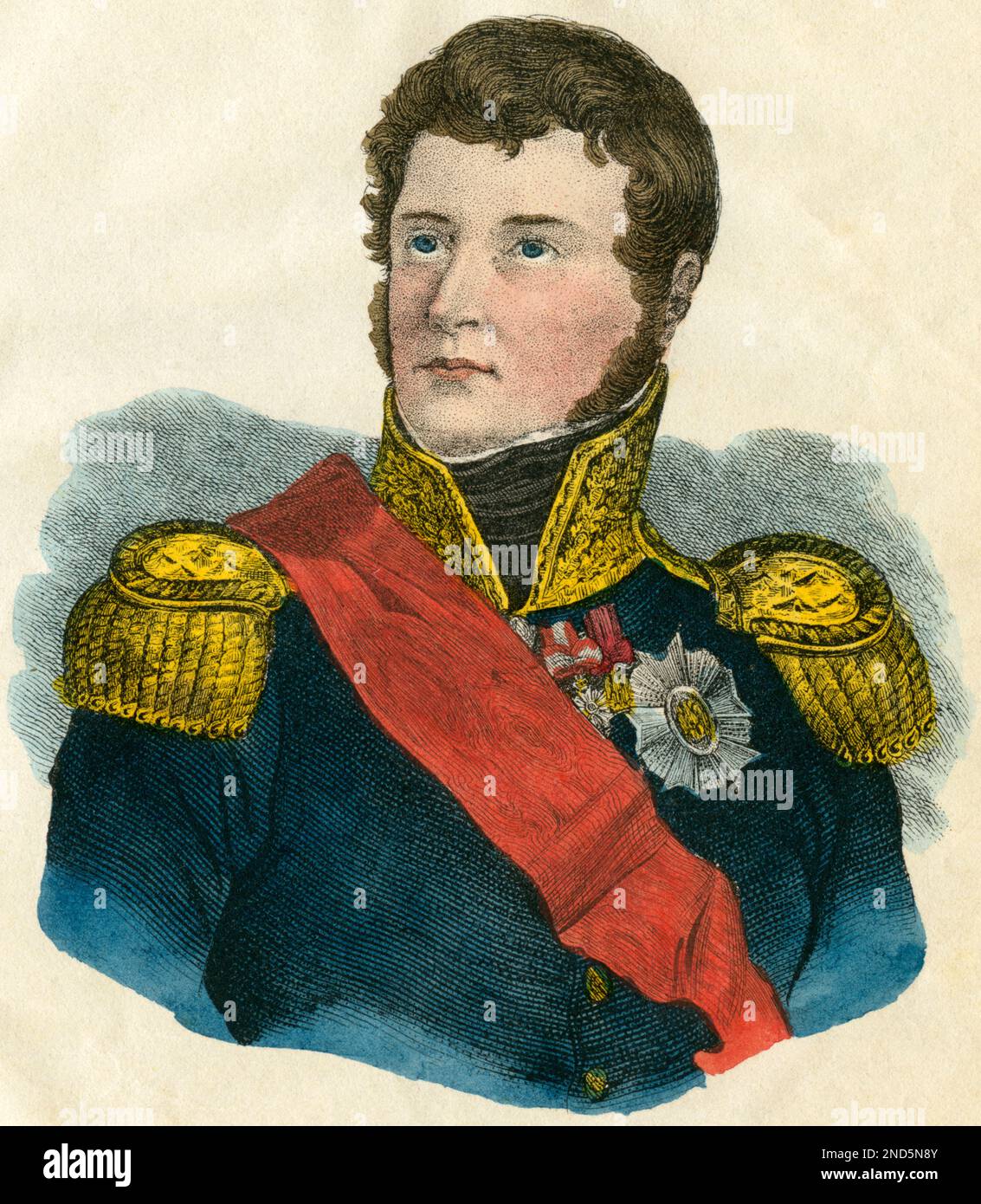 Europa, Frankreich, Andoche Junot, Herzog von Abratès, französischer General und Adjudant von Napoleon, Lithographie aus : ' Geschichte Napoleon von der Wiege bis zum Grabe ', bearbeitet von C.T. Heyne, 1. Bande, lith. Anstalt von F.W. Goedsche und Steinmetz in Meissen, Verlag Goedsche & Comp. , Chemnitz, 1840. / Europe, France, Jean Andoche Junot, Duc d'Abratès, général français, secrétaire de Napoléon, lithographie de : ' Geschichte Napoleon von der Wiege bis zum Grabe ' ( l'histoire de Napoléon du berceau à la tombe ), volume 1, par C.T. Heyne, Lithgraphische Anstalt Goedsche Banque D'Images