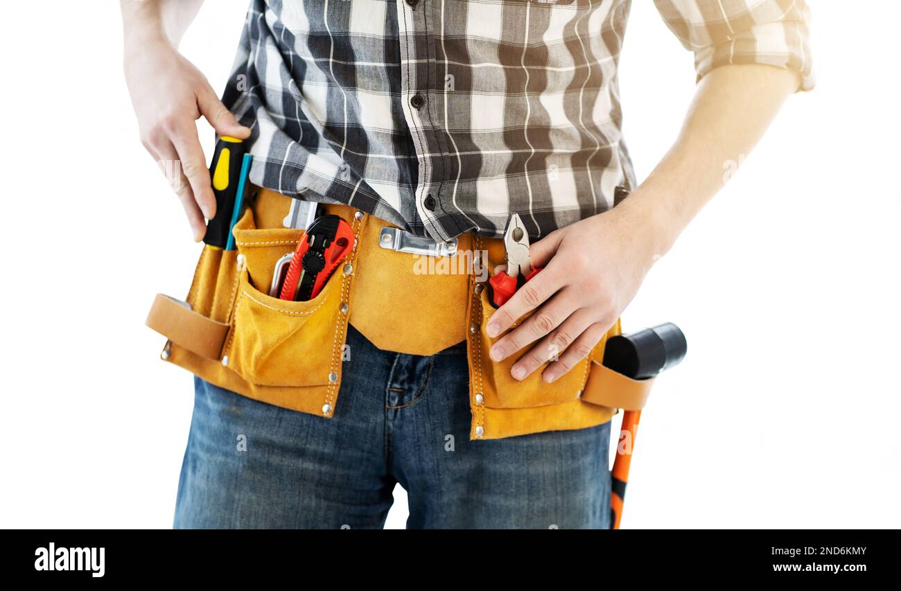 Man wearing tool belt Banque D'Images