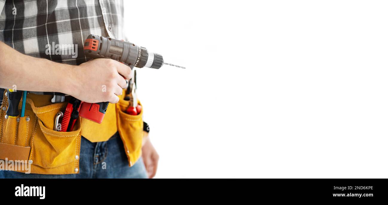 Man wearing tool belt Banque D'Images