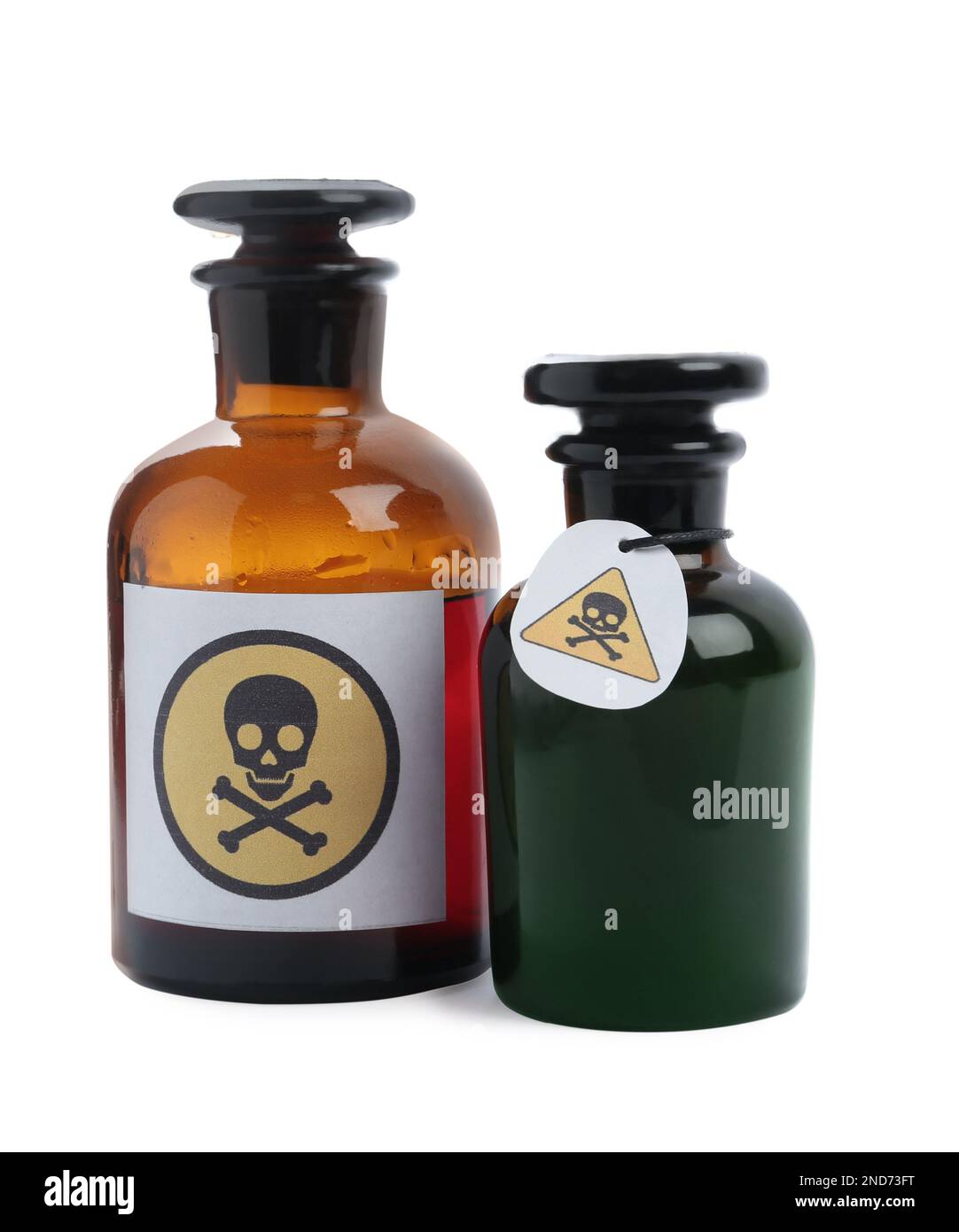 Flacons Apothecary avec poison sur fond blanc Banque D'Images