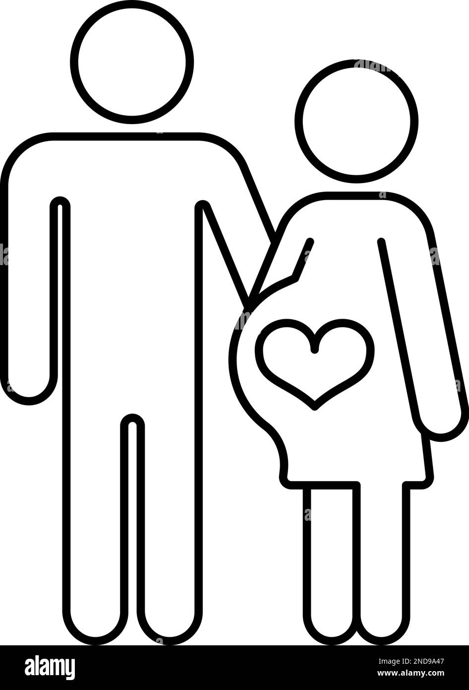 Homme avec femme enceinte. Icône de la ligne de bébé attendue par le couple Illustration de Vecteur