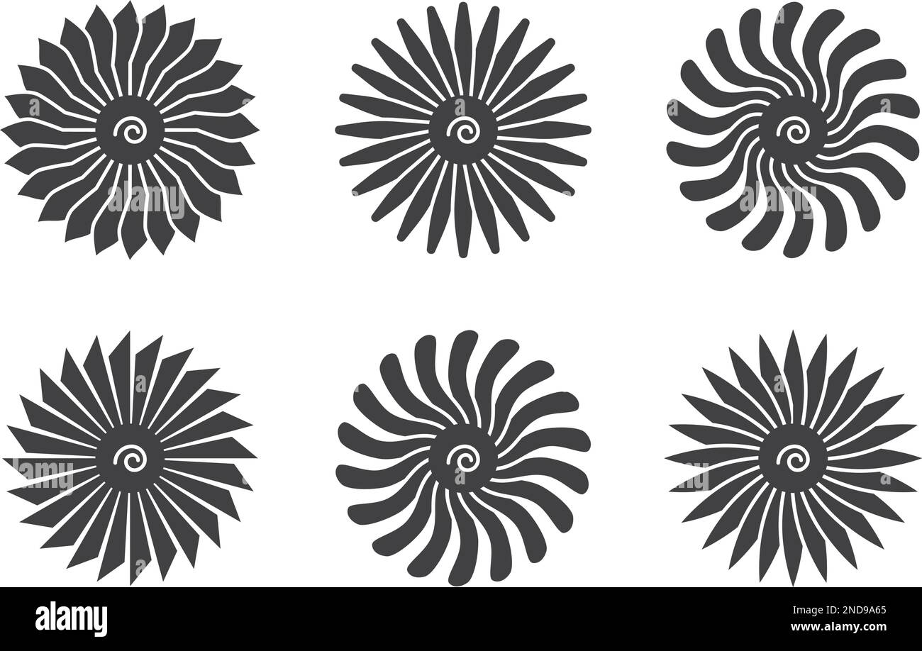 Forme en rotation. Silhouette de ventilateur noire. Ensemble d'hélices rondes Illustration de Vecteur