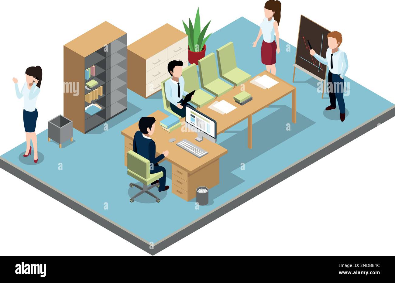 Salle de conférence isométrique avec employés. Bureau de réunion d'affaires Illustration de Vecteur