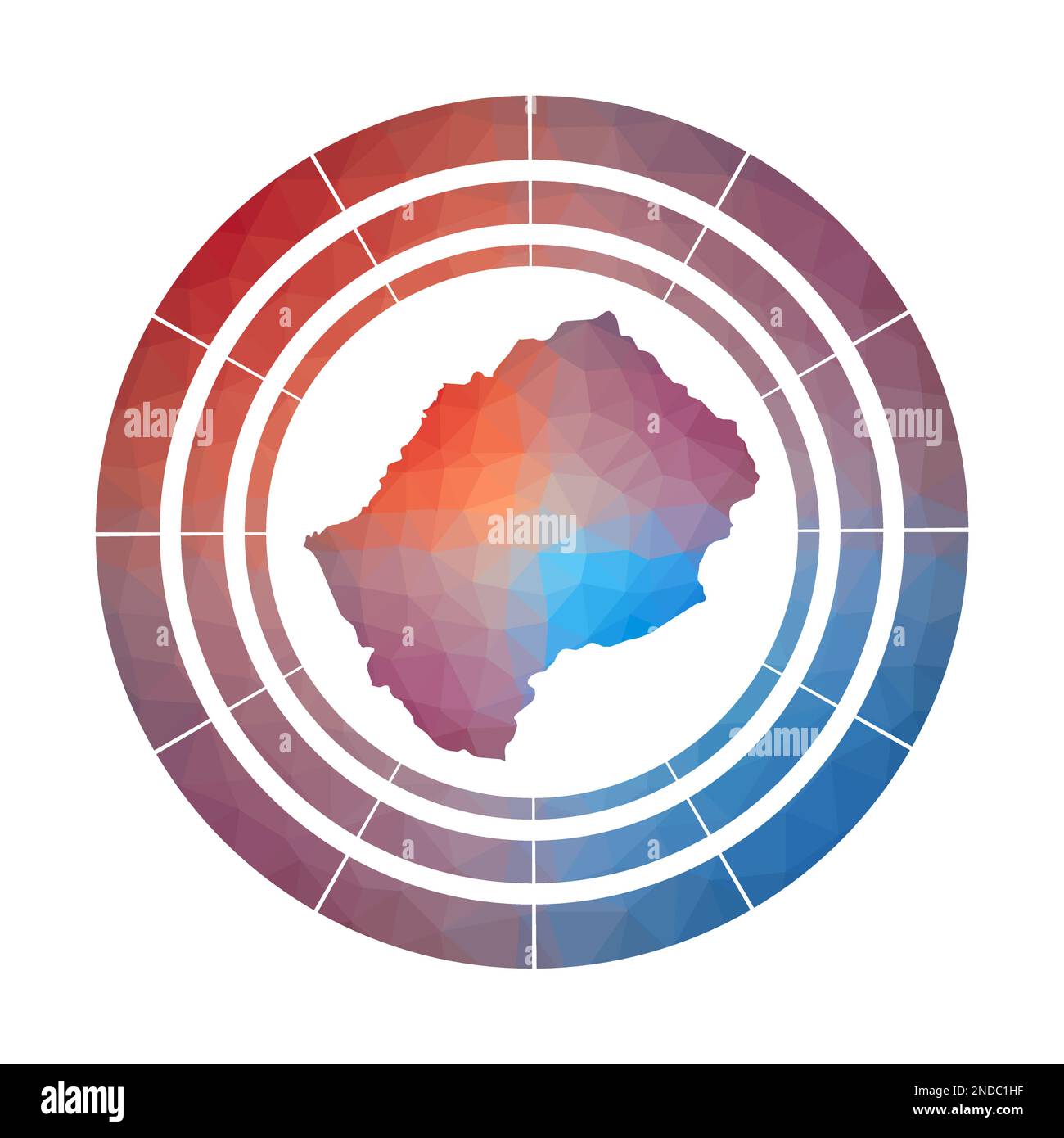 Insigne du Lesotho. Logo de la campagne en dégradé de couleurs dans un style poly bas. Affiche arrondie multicolore du Lesotho avec carte de style géométrique pour vos infographies. Illustration de Vecteur