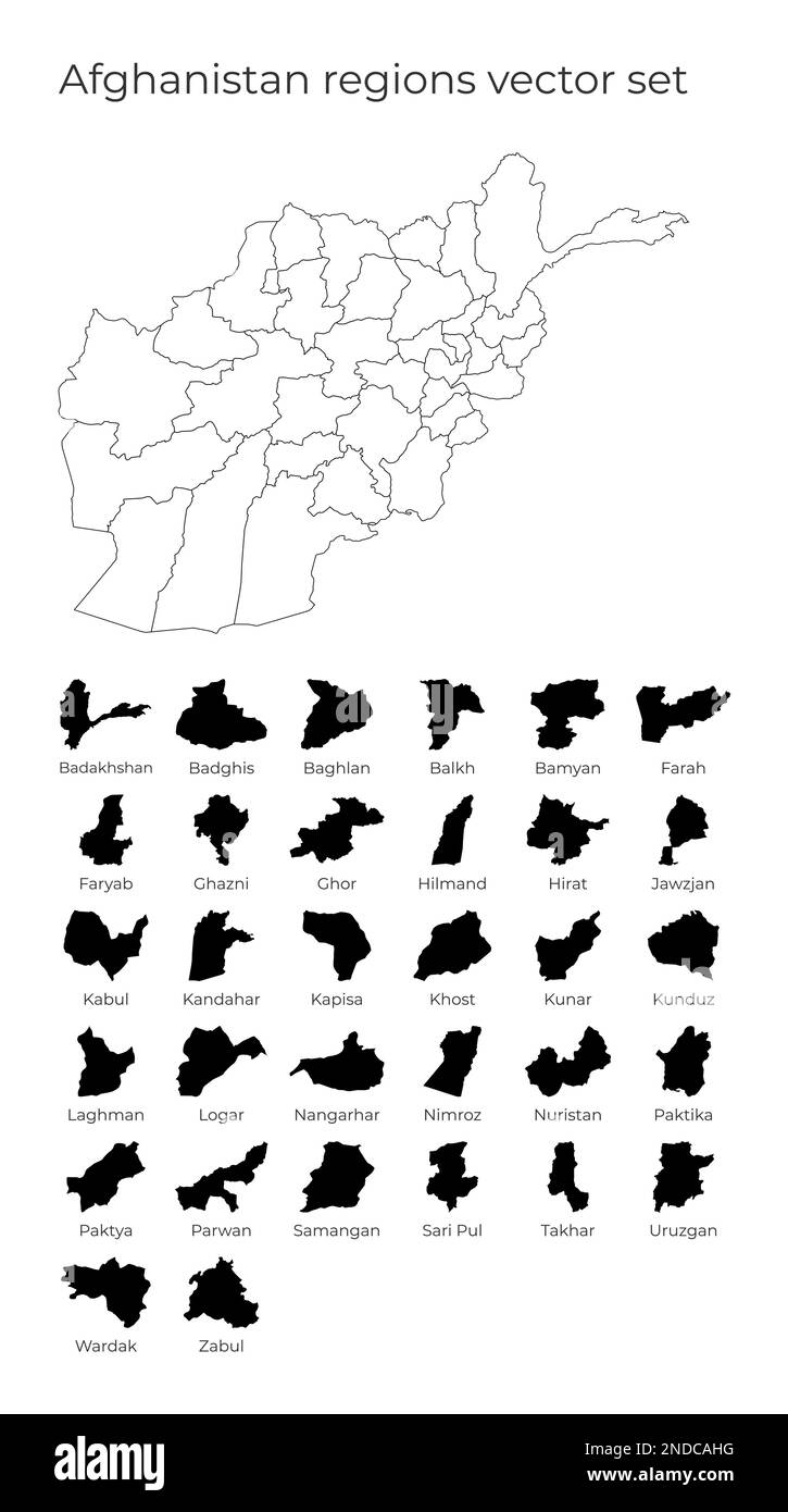 Carte de l'Afghanistan avec les formes des régions. Carte vectorielle vierge du pays avec les régions. Frontières du pays pour votre infographie. Illustration de Vecteur