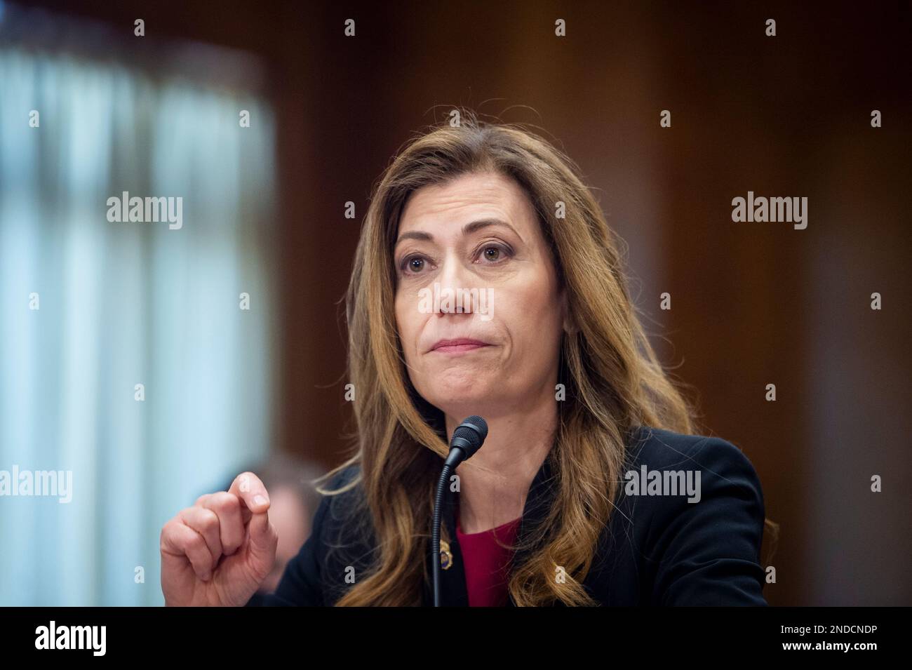 Washington, États-Unis d'Amérique. 15th févr. 2023. Anne Milgram, administratrice, Drug Enforcement Administration, États-Unis Le ministère de la Justice répond aux questions lors d'une audience du Comité sénatorial des relations étrangères visant à examiner la lutte contre le trafic illicite de fentanyl dans l'édifice Dirksen du Bureau du Sénat à Washington, DC, mercredi, 15 février 2023. Crédit: Rod Lamkey/CNP/Sipa USA crédit: SIPA USA/Alay Live News Banque D'Images