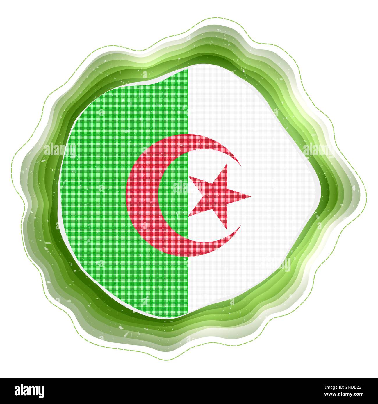 Drapeau algérien dans le cadre. Badge du pays. Signe circulaire superposé autour du drapeau algérien. Illustration vectorielle incroyable. Illustration de Vecteur