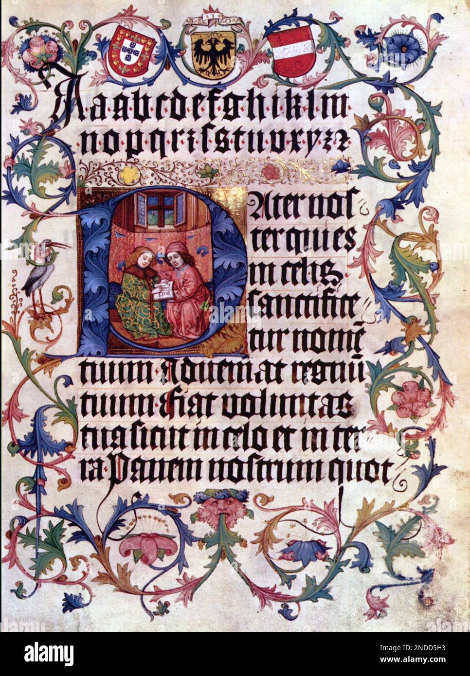 LA PRIÈRE de l'Éternel dans le cadre de l'Evangile de Saint Matthieu dans un manuscrit de 1500 Banque D'Images