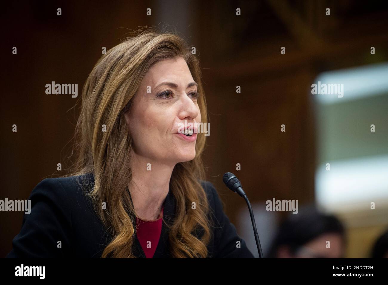 Washington, Vereinigte Staaten. 15th févr. 2023. Anne Milgram, administratrice, Drug Enforcement Administration, États-Unis Le ministère de la Justice répond aux questions lors d'une audience du Comité sénatorial des relations étrangères visant à examiner la lutte contre le trafic illicite de fentanyl dans l'édifice Dirksen du Bureau du Sénat à Washington, DC, mercredi, 15 février 2023. Credit: Rod Lamkey/CNP/dpa/Alay Live News Banque D'Images