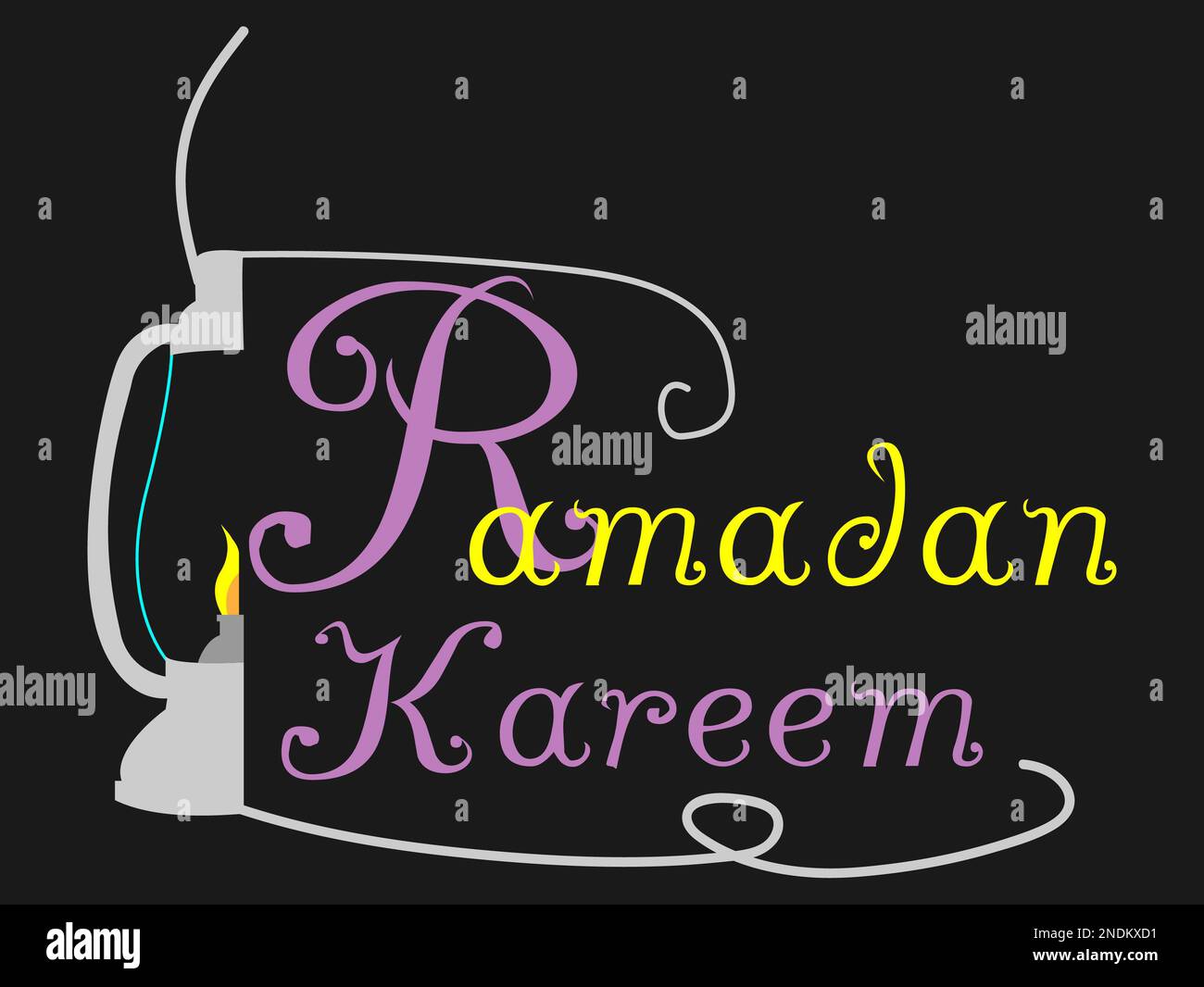 Texte de Ramadan Kareem avec lanterne, typographie, panneau et logo de lanterne Ramadan, publicité pour le ramadan, art islamique pour le mois du ramadan Banque D'Images