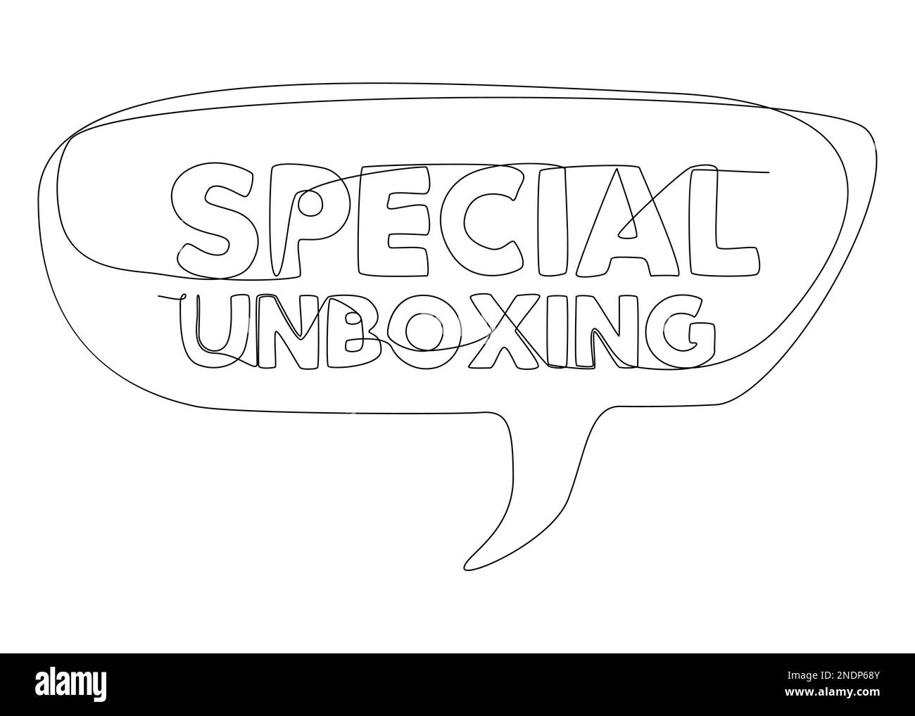 Une ligne continue de bulle de discours avec texte de déballage spécial. Concept de vecteur d'illustration à trait fin. Dessin de contour idées créatives. Illustration de Vecteur