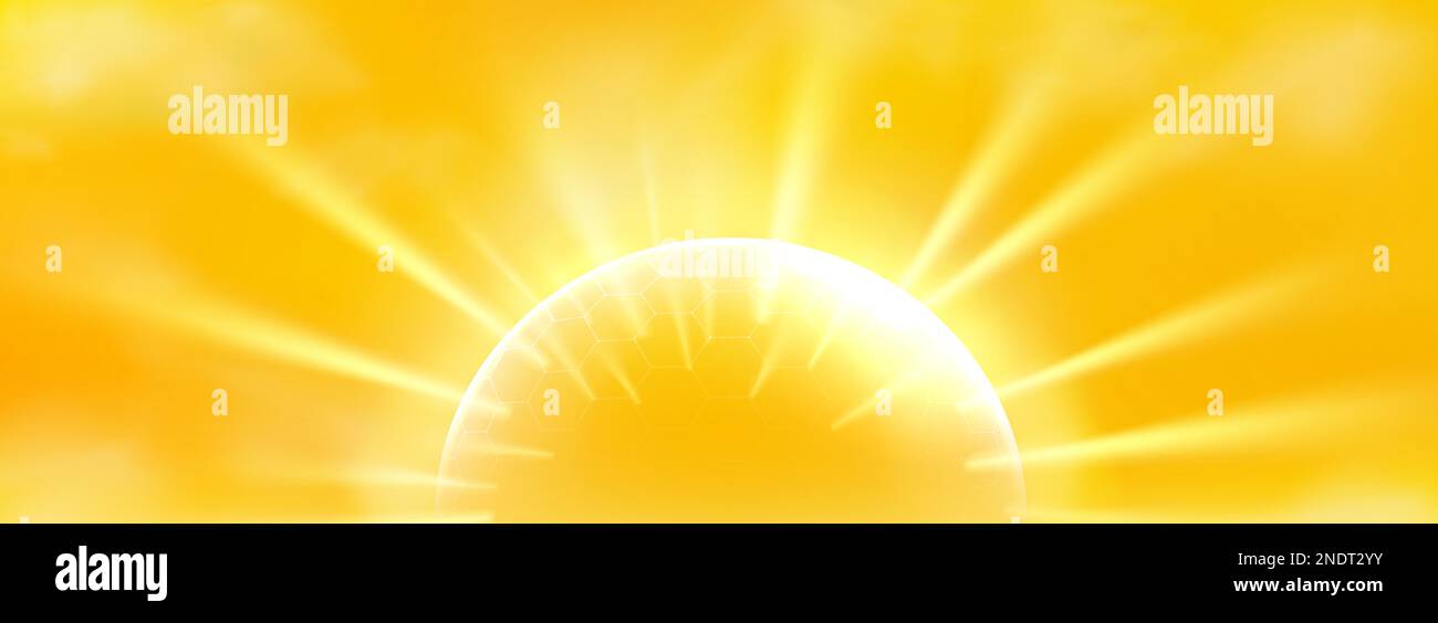 Protéger le bouclier sphérique, la barrière de force circulaire avec la grille hexagonale. Arrière-plan abstrait avec bulle d'énergie de sécurité avec effet de protection solaire, dôme de garde uv, illustration vectorielle réaliste Illustration de Vecteur