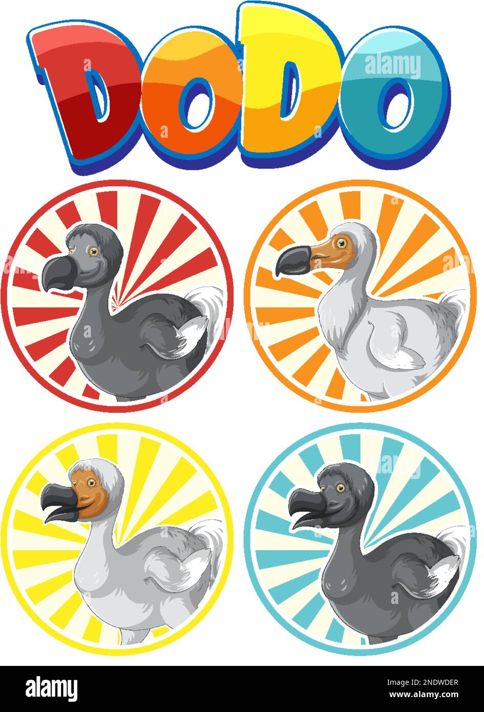 Dodo oiseau extinction animal dessin animé logo ensemble illustration Illustration de Vecteur