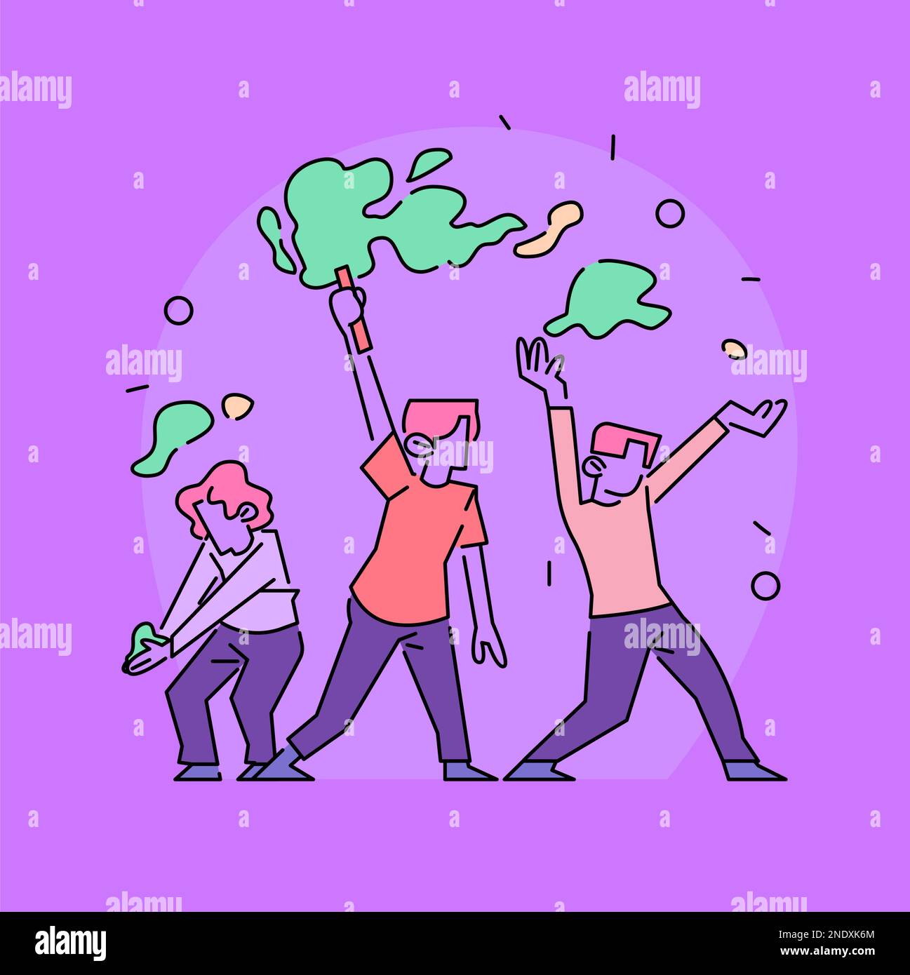 Illustration de la joie de Holi avec des personnages ludiques. Un motif vectoriel festif Illustration de Vecteur
