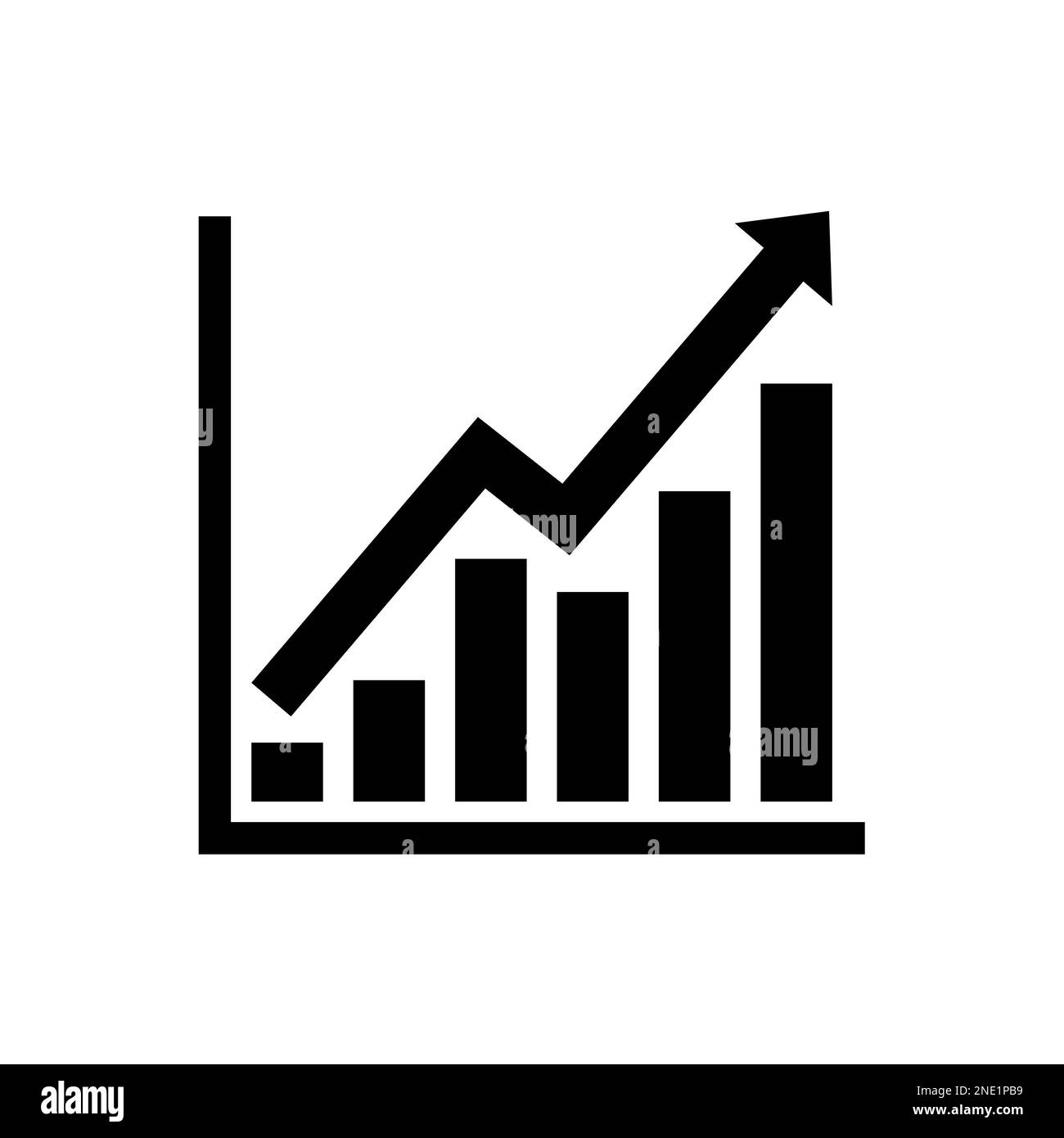 Graphique. L'icône noire représente la croissance du graphique avec une flèche isolée sur un arrière-plan blanc. Pourcentage positif d'hologramme. Direction de la croissance de l'activité de conception Illustration de Vecteur