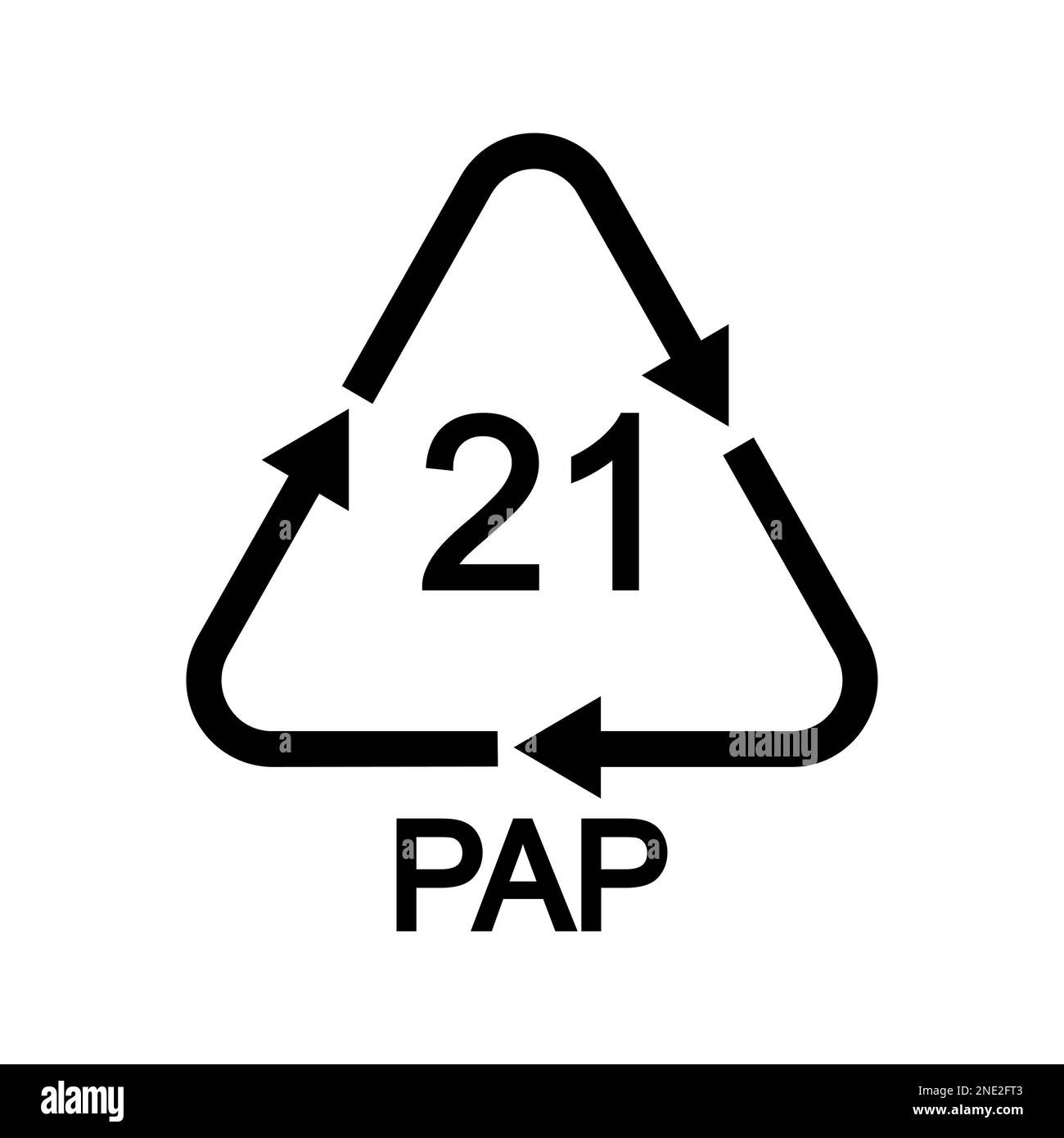 Panneau de recyclage du papier ou du carton. 21 PAP en forme triangulaire avec flèches. Icône réutilisable isolée sur fond blanc. Protection de l'environnement Illustration de Vecteur