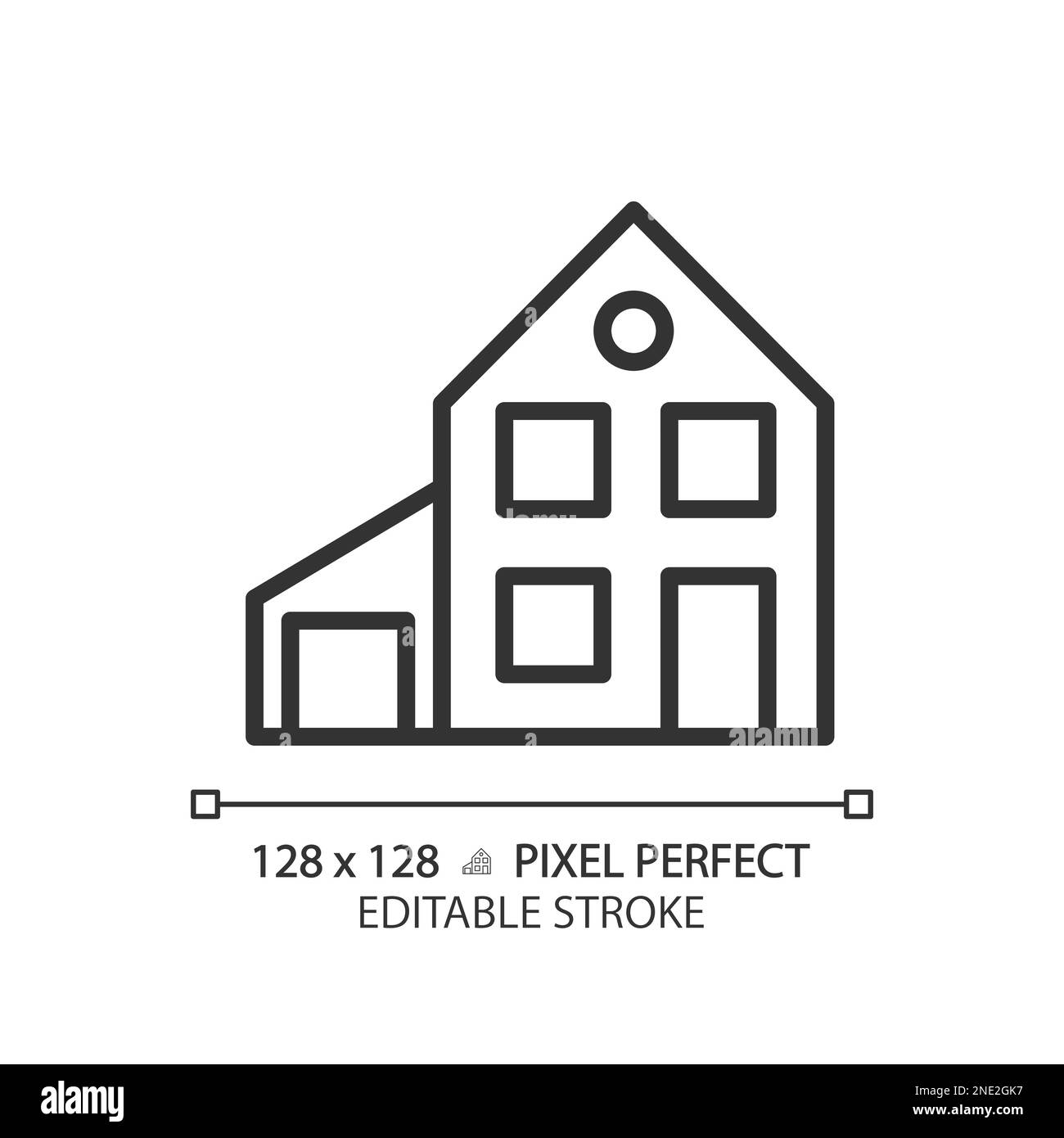 Maison simple avec pixel de garage parfait icône linéaire Illustration de Vecteur