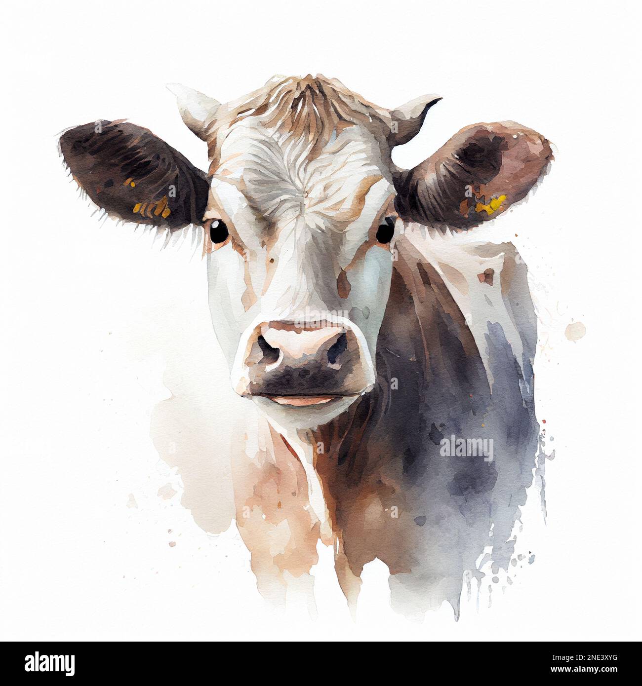 Portrait ferme de vache dessin main aquarelle illustration animaux de ferme Banque D'Images