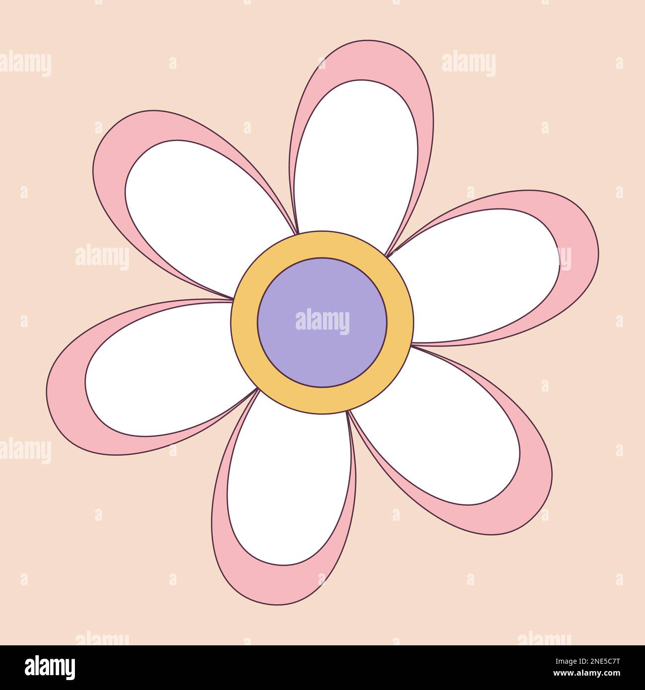 Rétro 70s Groovy hippie sticker fleur de pâquerette. Élément de dessin animé psychédélique - illustration funky dans le style hippy vintage. Illustration vectorielle plate pour Illustration de Vecteur